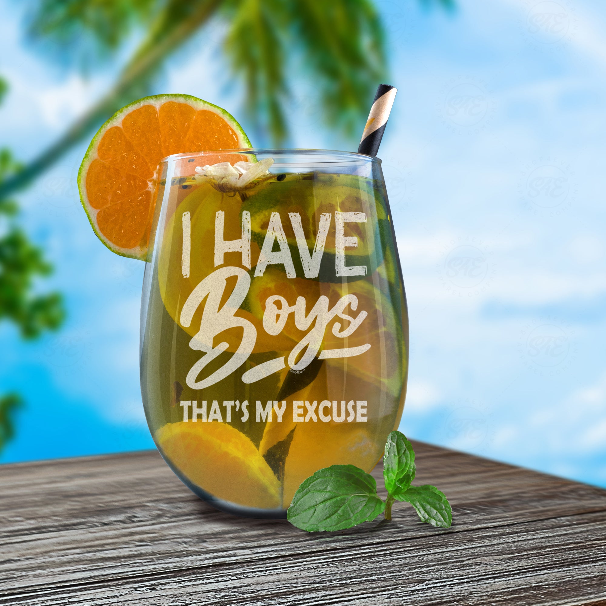 I Have Boys That’s My Excuse Engraved Stemless Wine Glass Boy Mom Glass