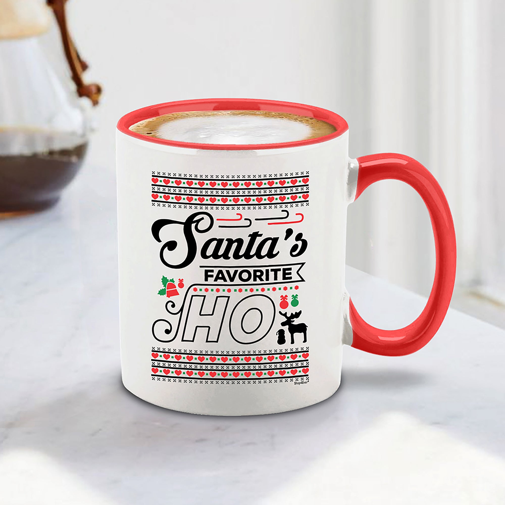 Santa's Favorite Ho Red Handle Ceramic Coffee Mug