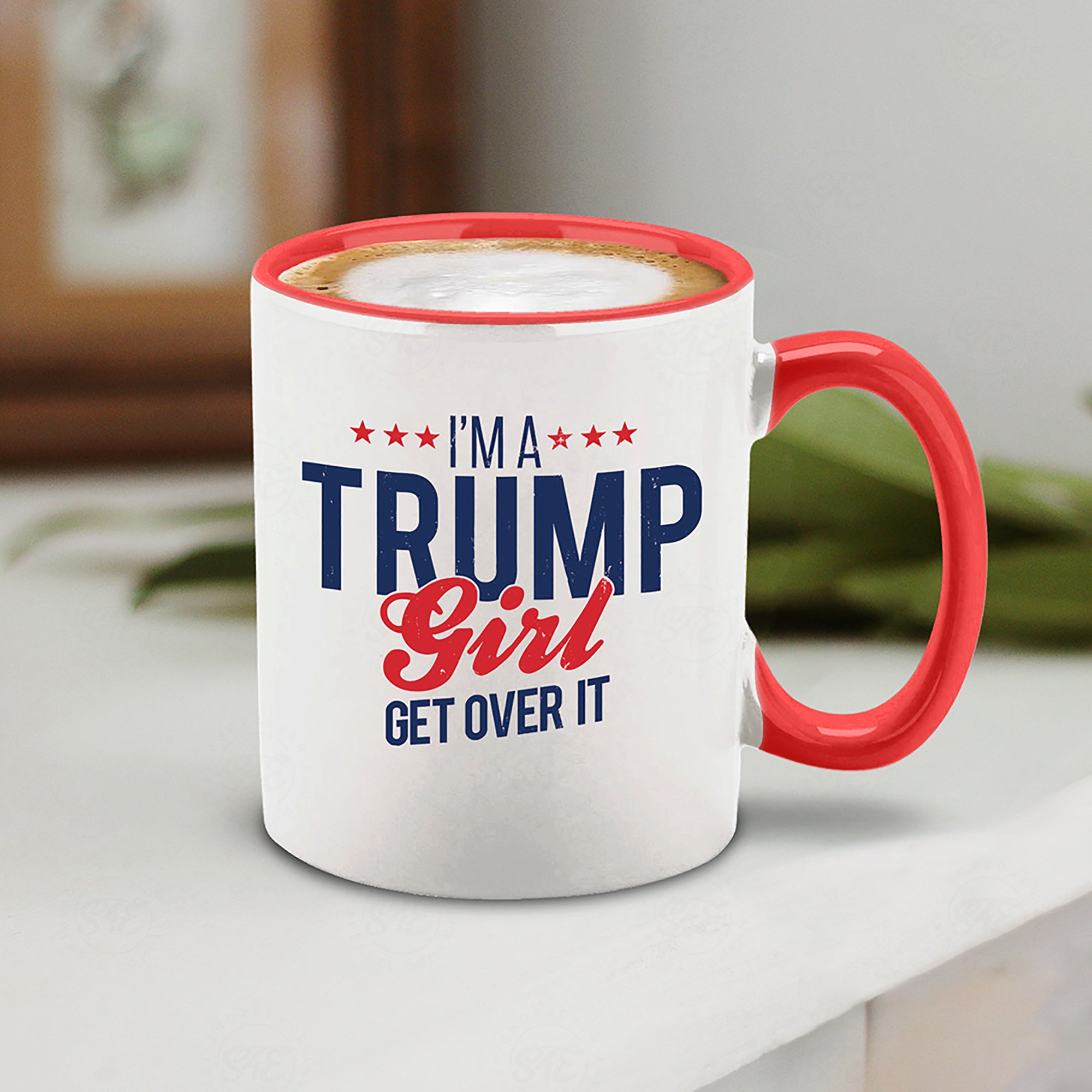I'm A Trump Girl Get Over It Stars Red Handle Ceramic Coffee Mug Tea Cup Donald Trump Mug