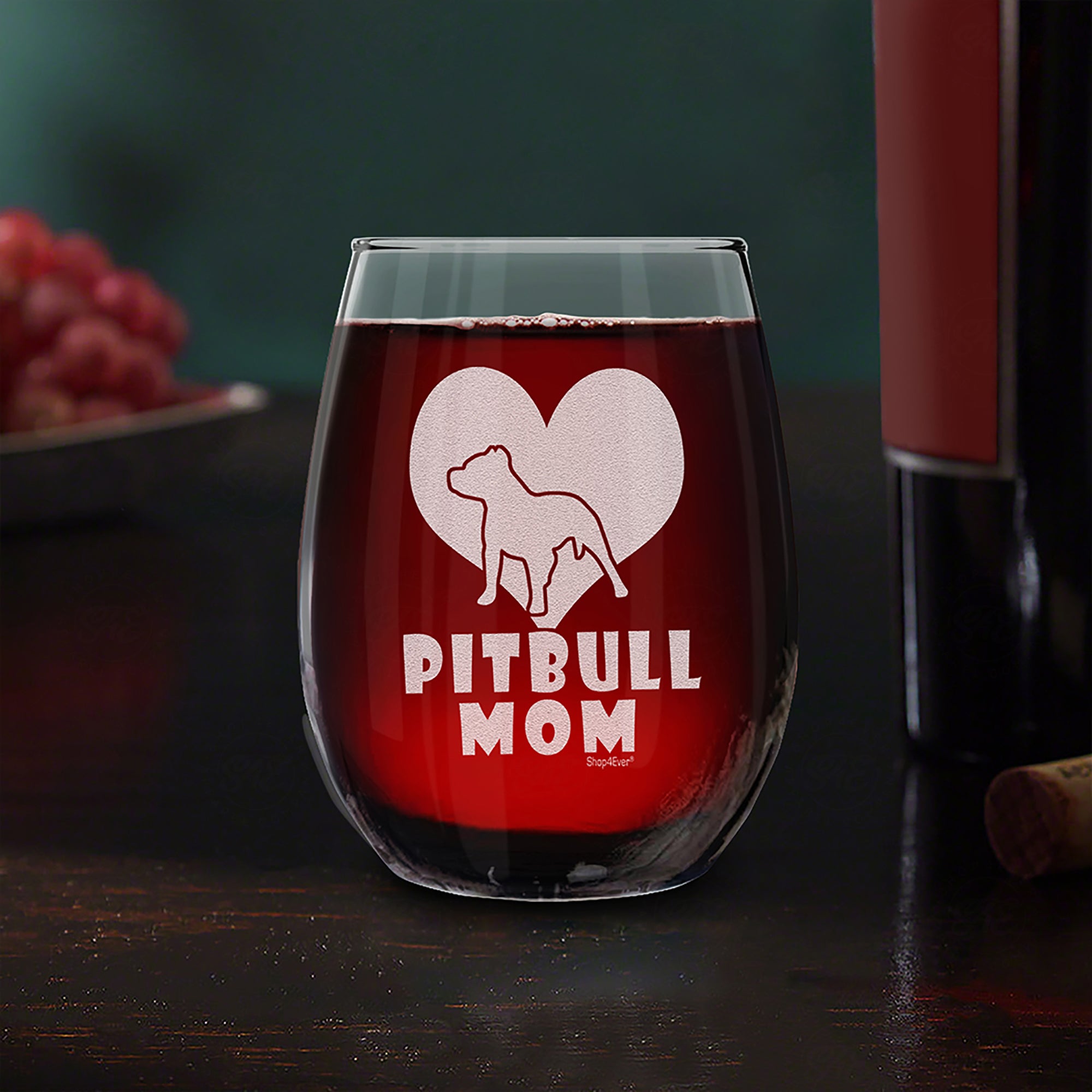 Pitbull Mom Laser Engraved Stemless Wine Glass Pitbull Mama Pittie Dog Mom Glass