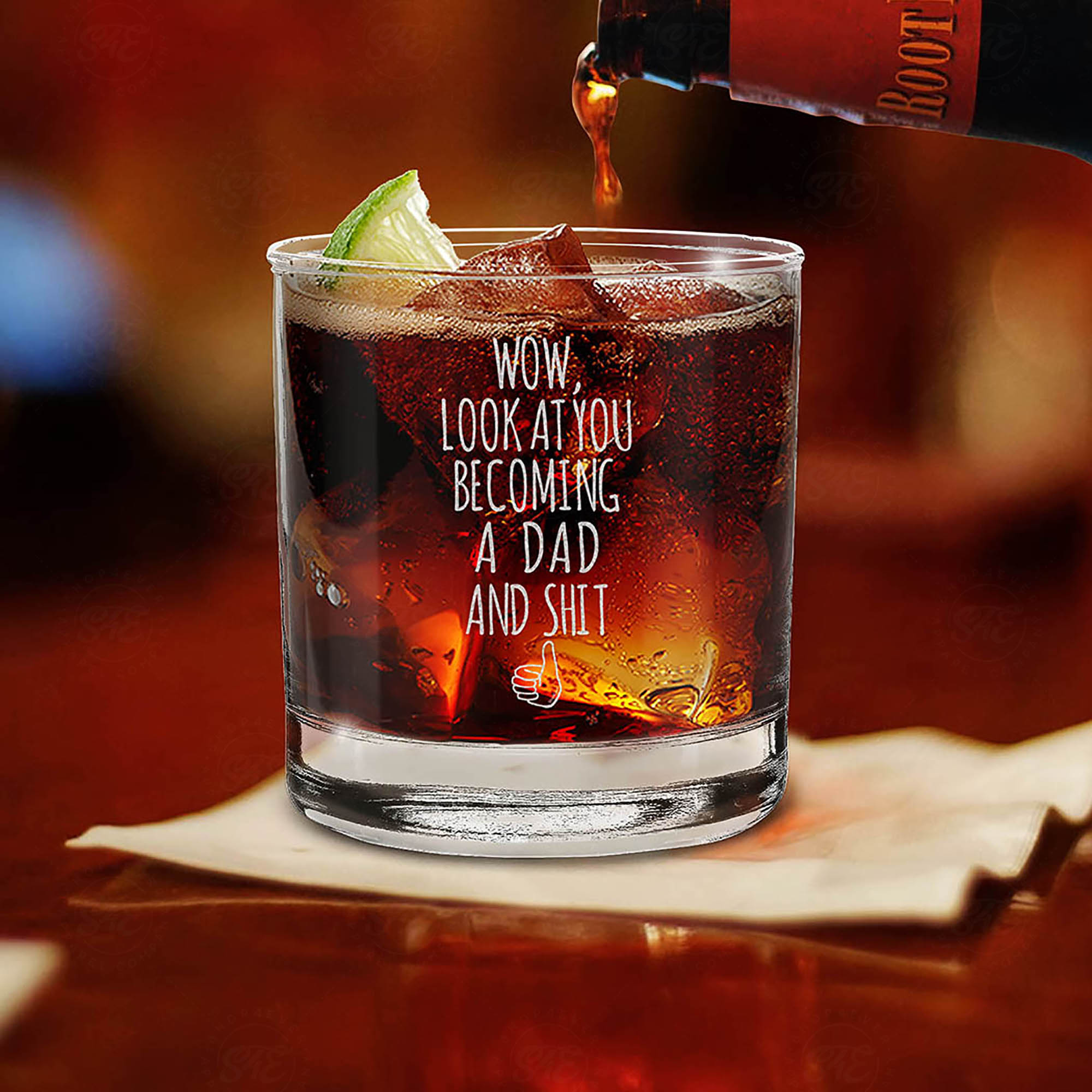 Wow, Look At You Becoming A Dad Engraved Whiskey Glass Funny New Dad Glass Gift (Dad)