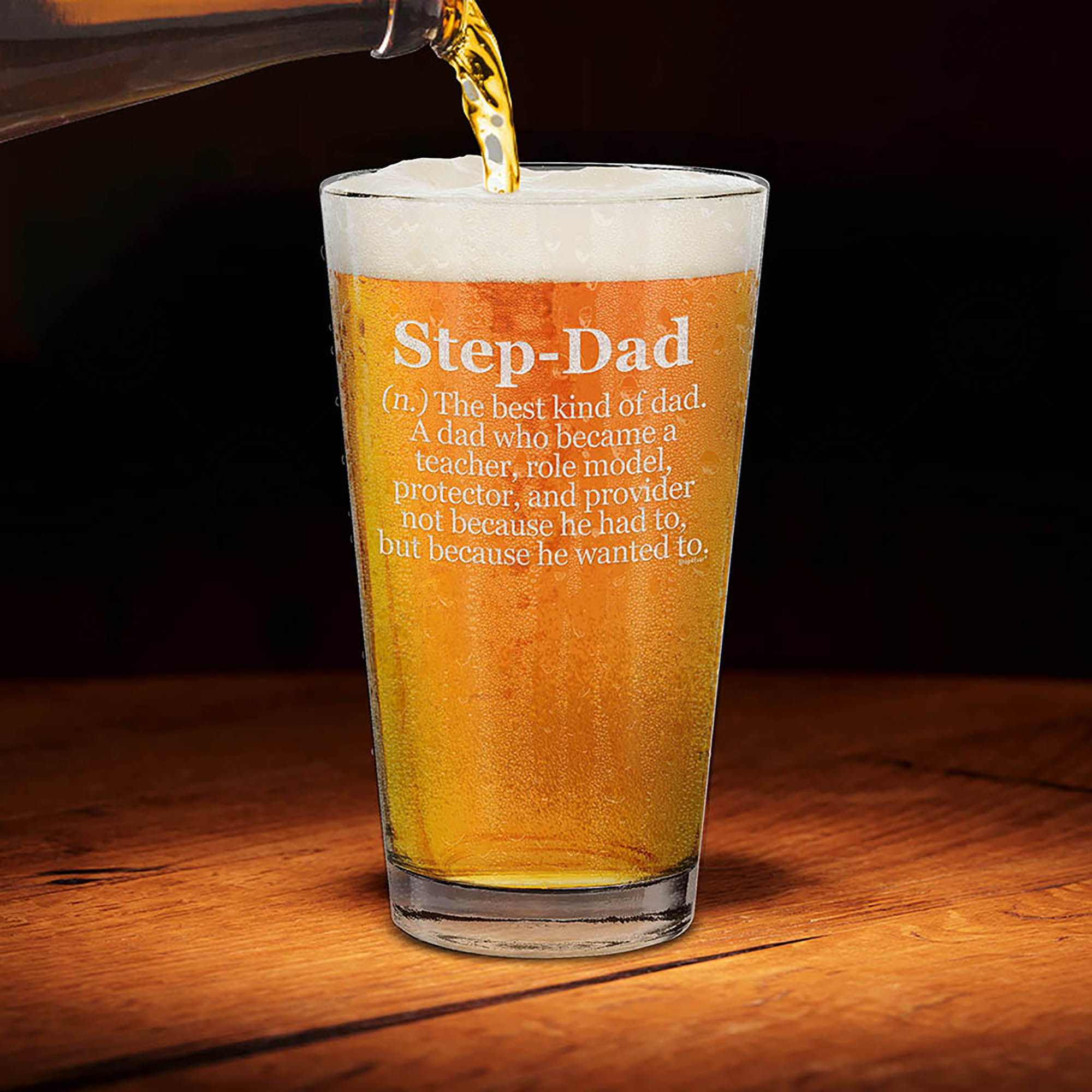 Step-Dad Definition Engraved Beer Pint Glass for Stepdad Bonus Dad