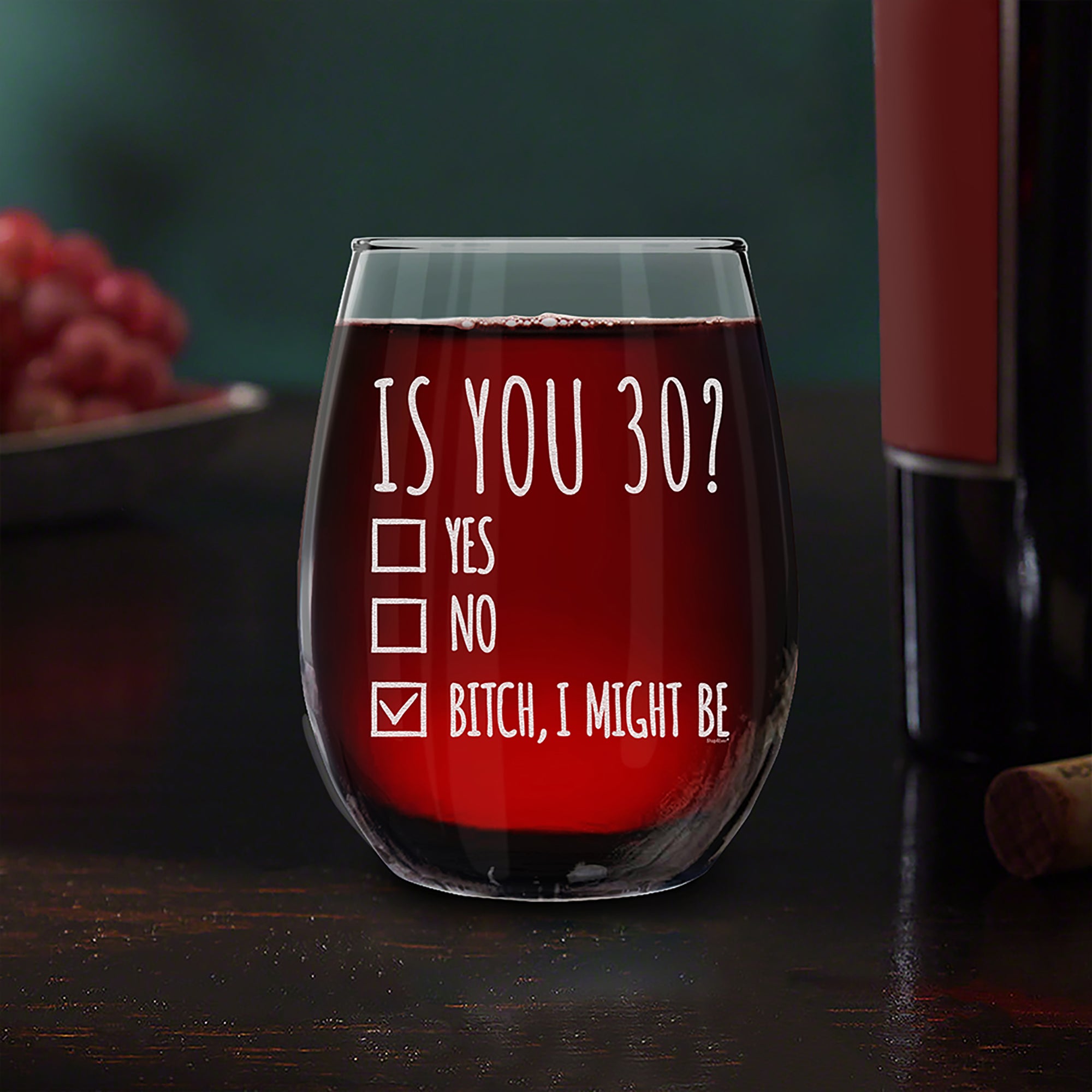 30th Birthday Wine Glass Gift for Women Is You 30? Yes No Engraved Stemless Wine Glass