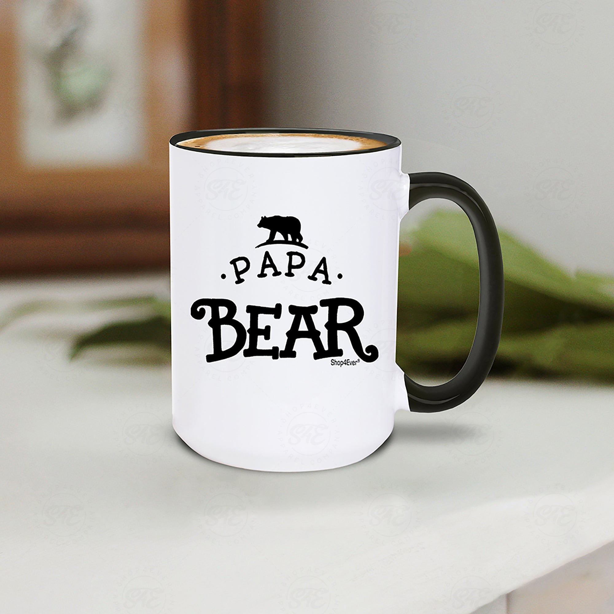 Papa Bear Ceramic Coffee Mug Black Handle Tea Cup 15 oz (Blk Handle)