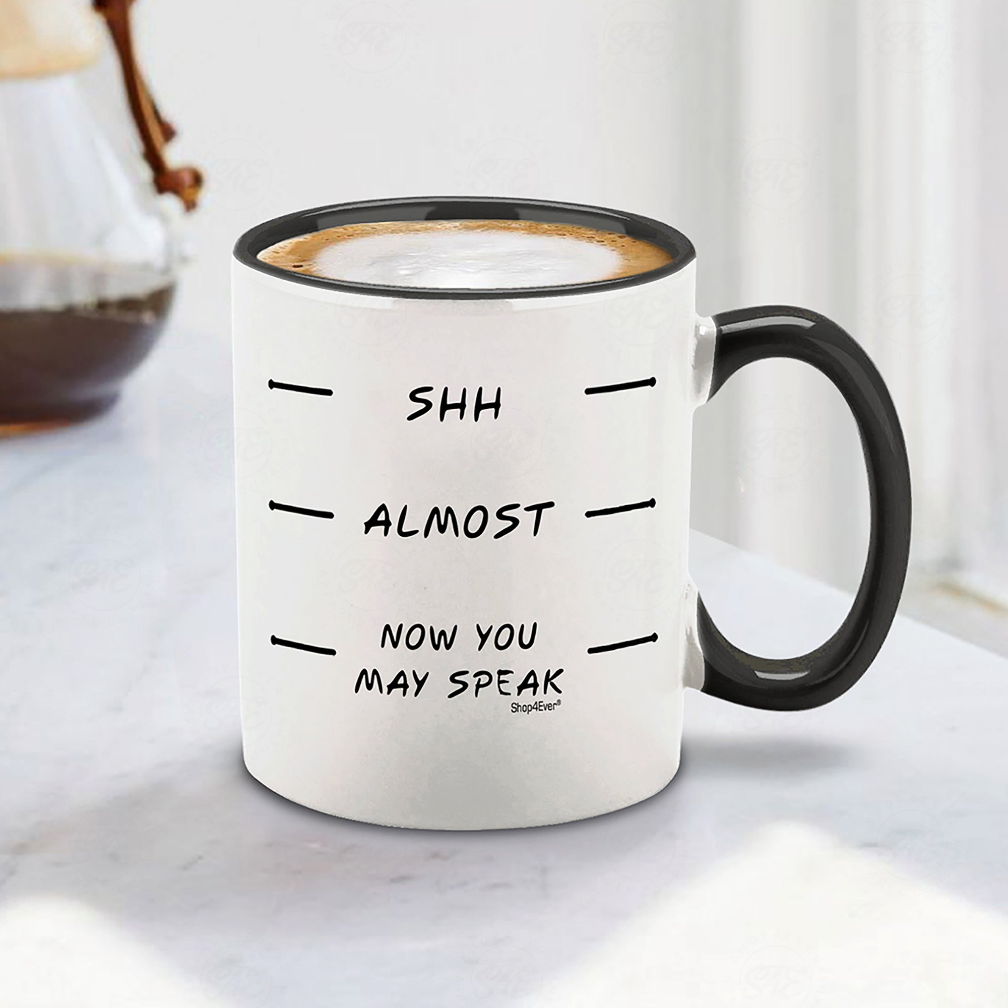 Shh Almost Now You May Speak Black Handle Ceramic Coffee Mug Tea Cup