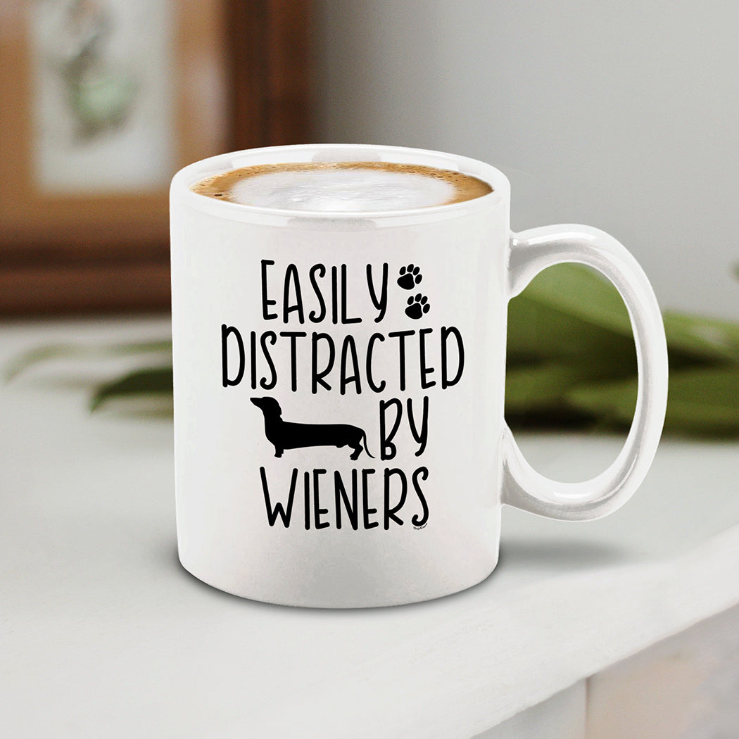 Easily Distracted By Ceramic Coffee Mug Funny Dachshund Weiner Dog Mom Gift