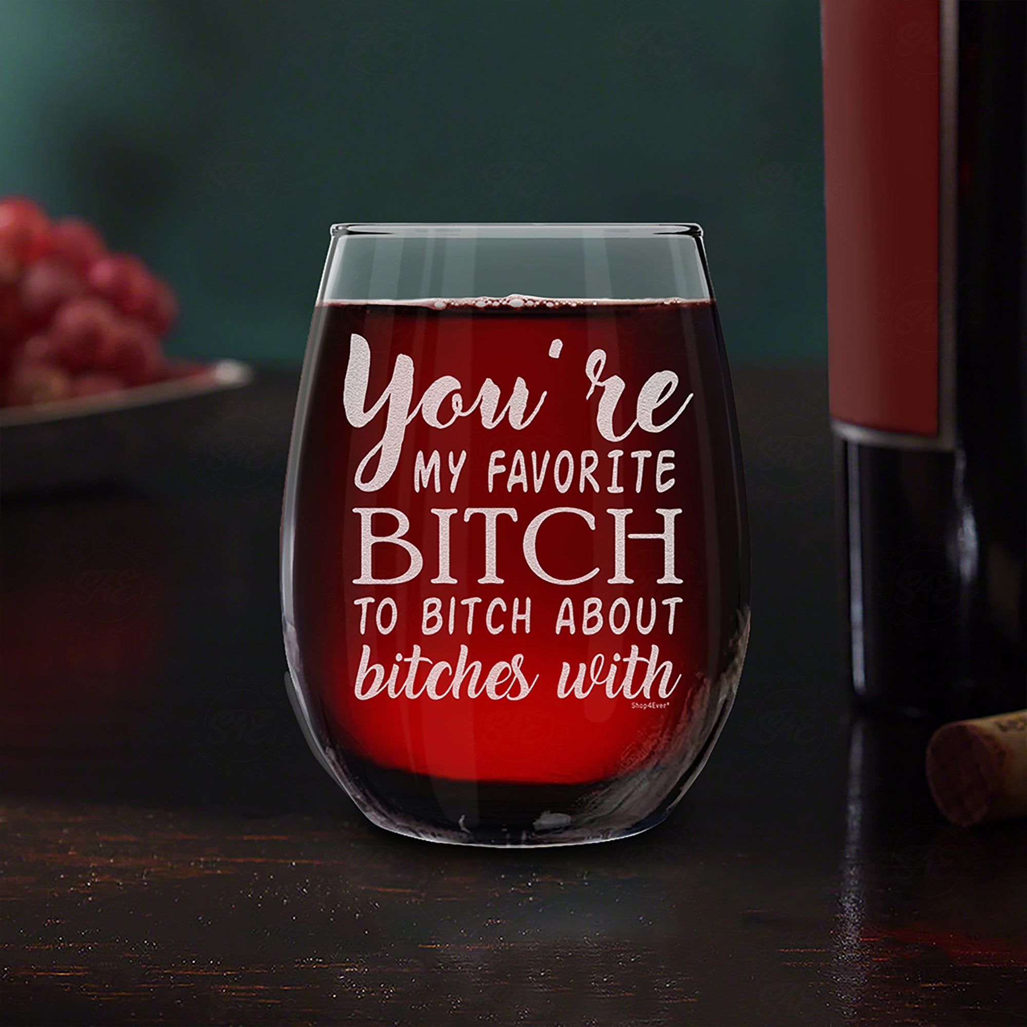 You're My Favorite B Laser Engraved Stemless Wine Glass Funny Wine Glass For Bridesmaid Bestfriend Coworker