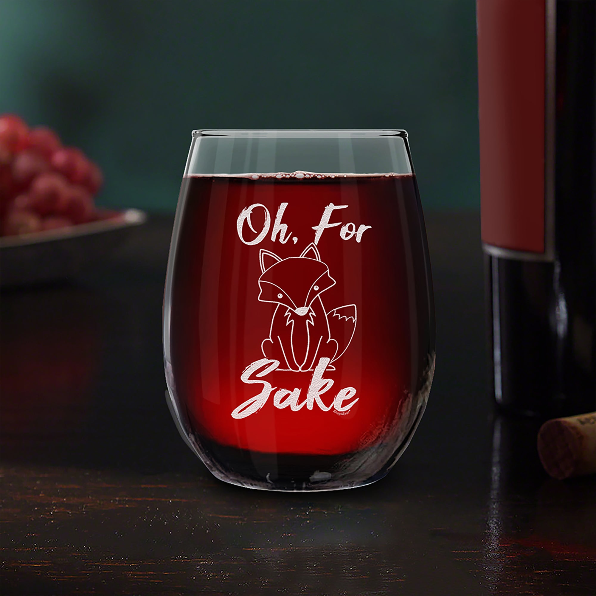 Oh, For Fox Sake Engraved Stemless Wine Glass Funny Fox Lover Gift