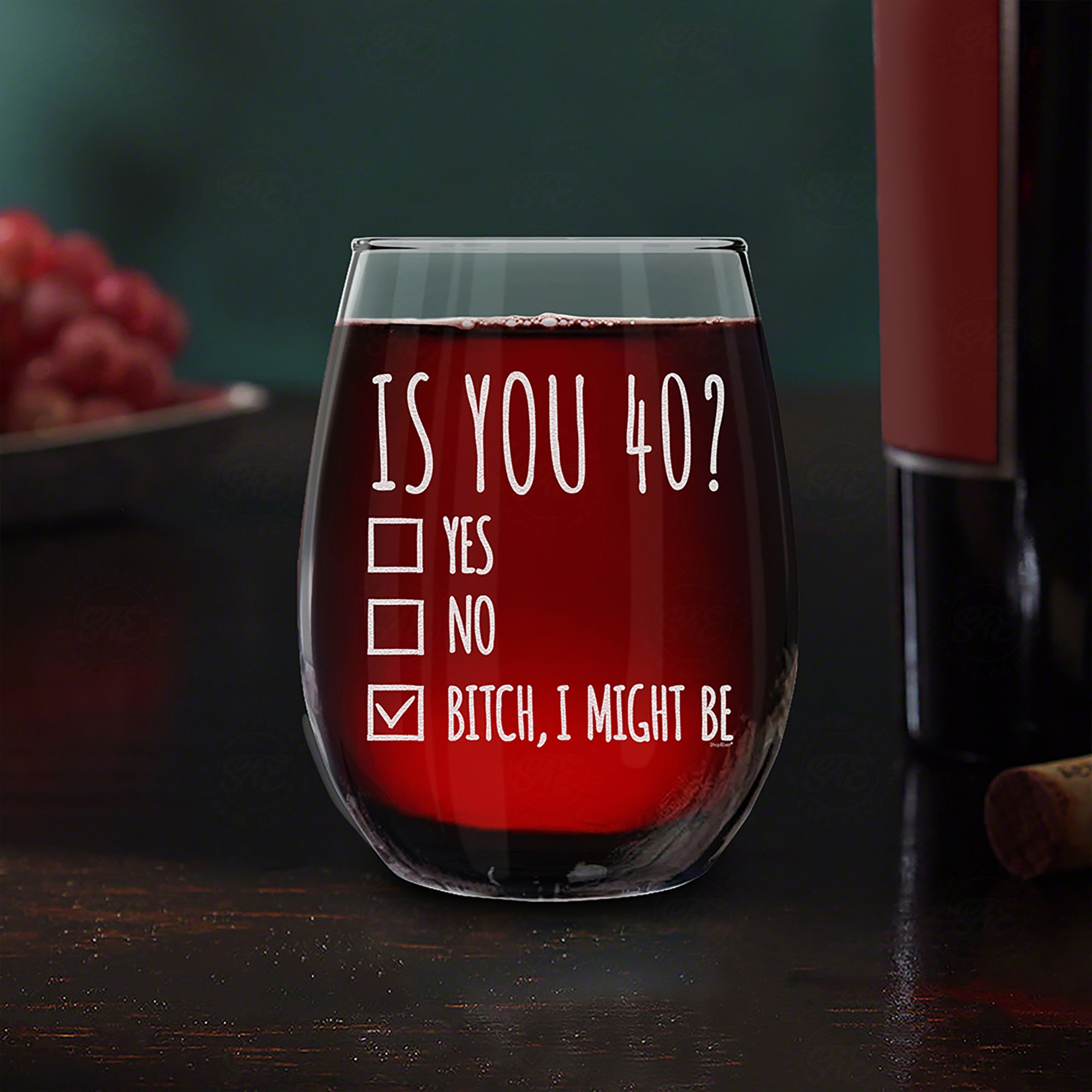 40th Birthday Wine Glass Gift for Women Is You 40? Yes No Engraved Stemless Wine Glass