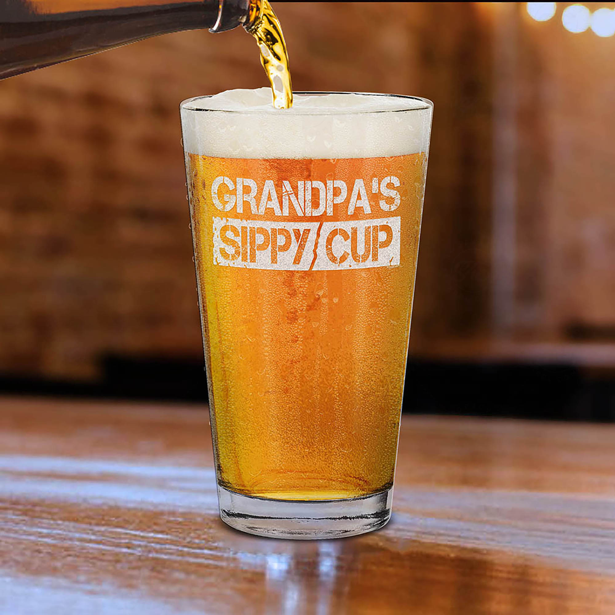 Grandpa's Sippy Cup Laser Engraved Beer Pint Glass Gift for New Grandpa To Be Promoted To Grandpa