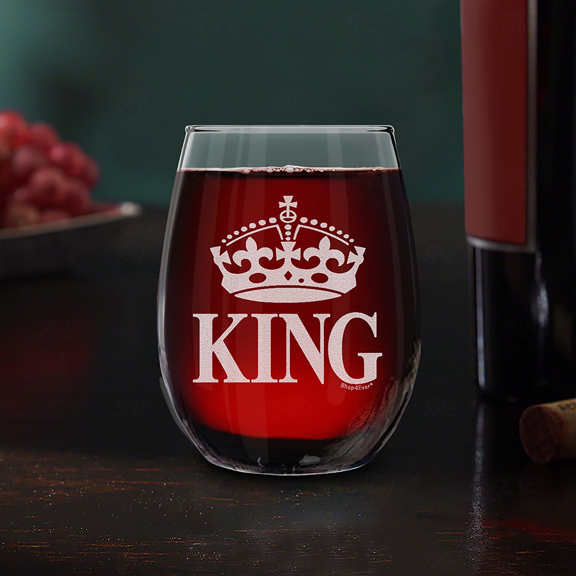 Crown King Laser Engraved Stemless Wine Glass Anniversary Wedding Gift for Boyfriend Husband