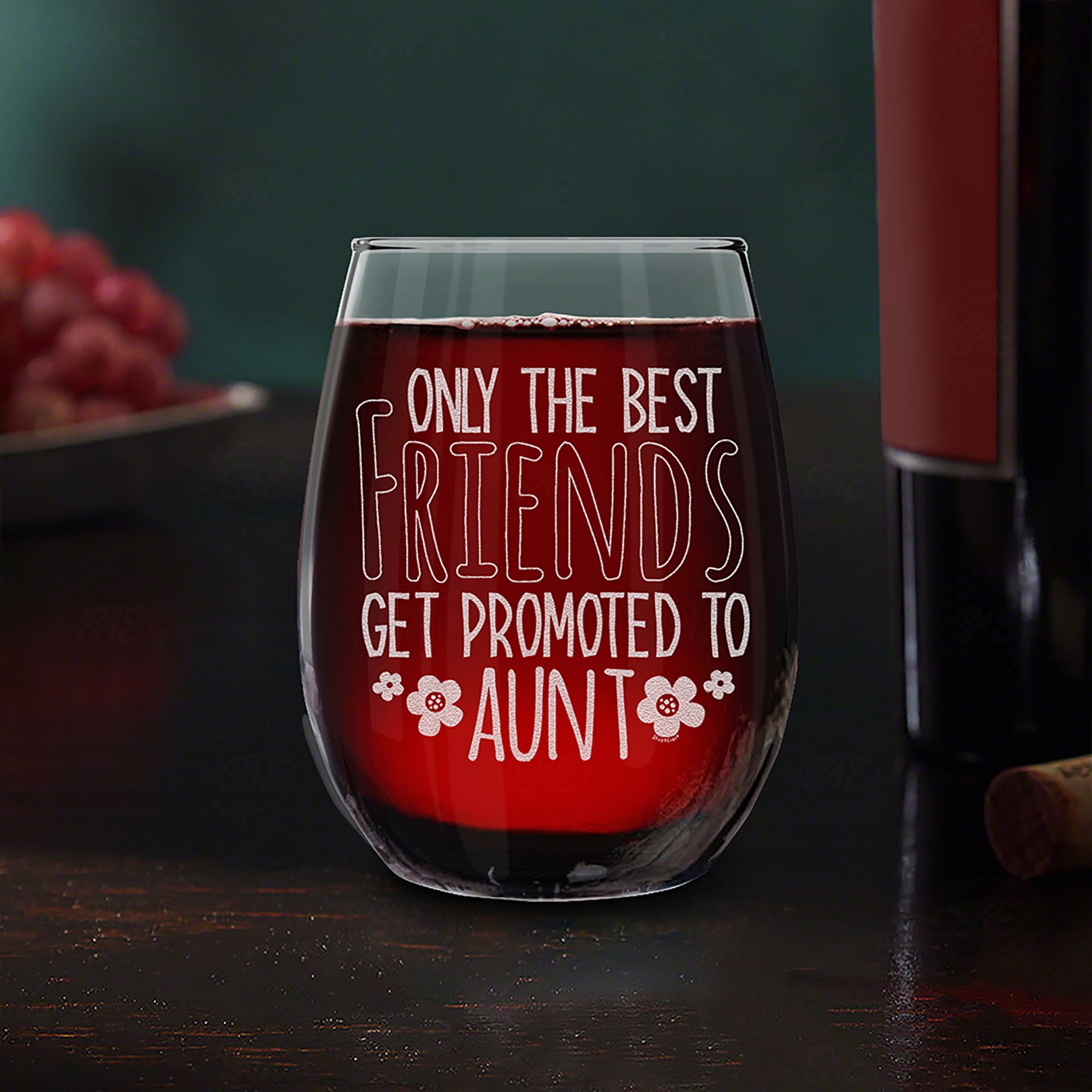 Only The Best Friends Get Promoted To Aunt Laser Engraved Stemless Wine Glass - Pregnancy Announcement