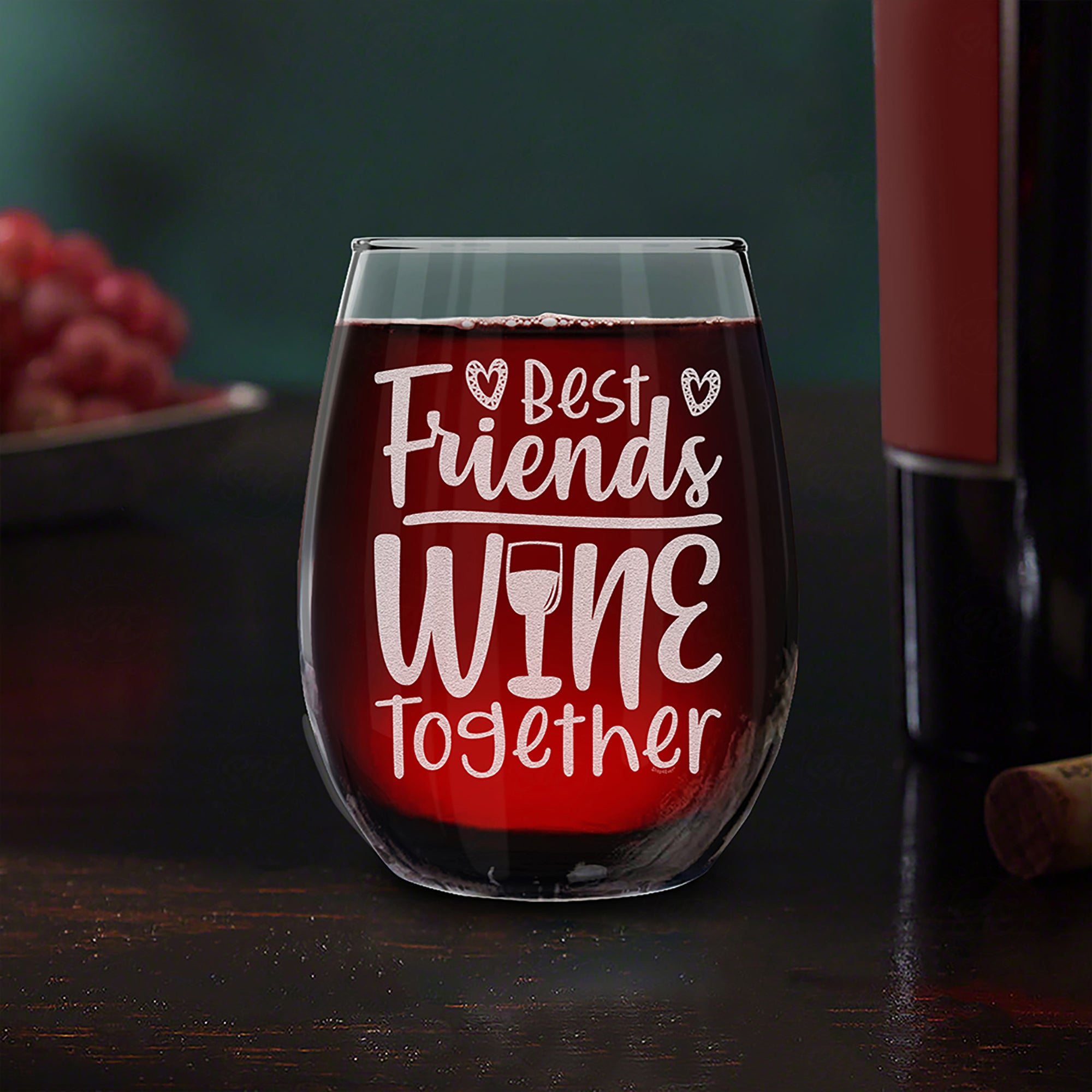 Best Friends Wine Together Laser Engraved Stemless Wine Glass Gift for Bff Bridesmaids Sister
