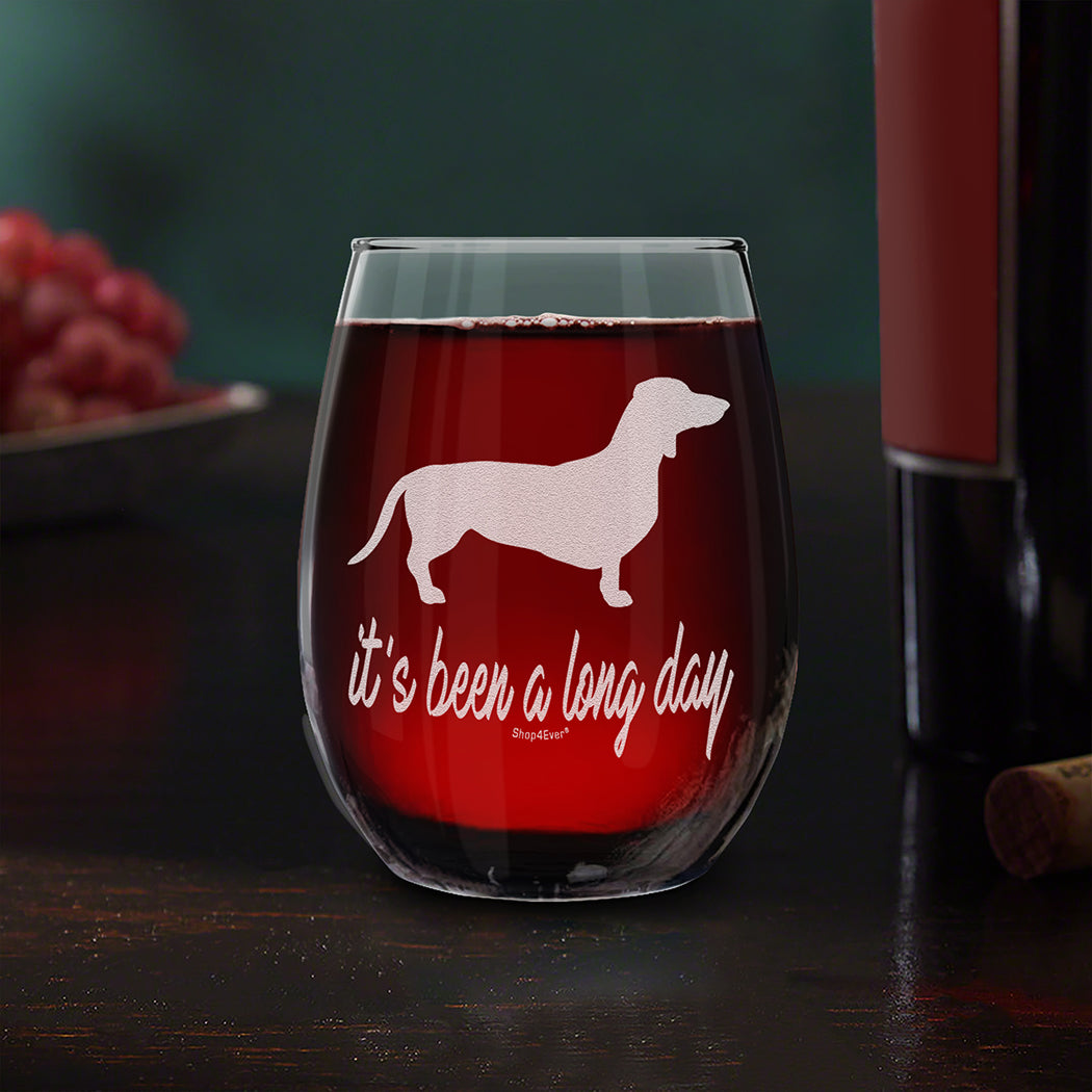 It's Been A Long Day Laser Engraved Stemless Wine Glass Dachshund Mom Glass