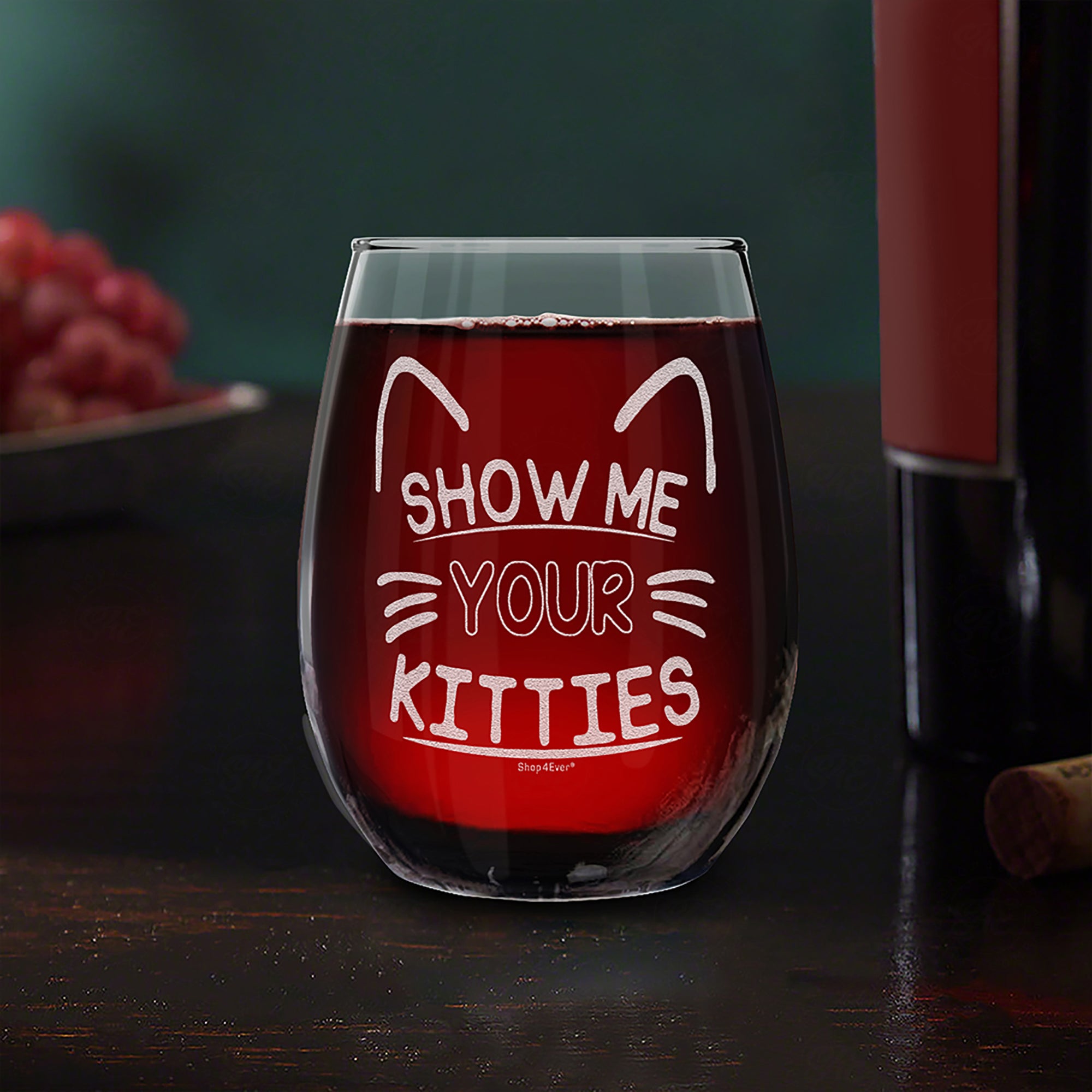 Show Me Your Kitties Laser Engraved Stemless Wine Glass