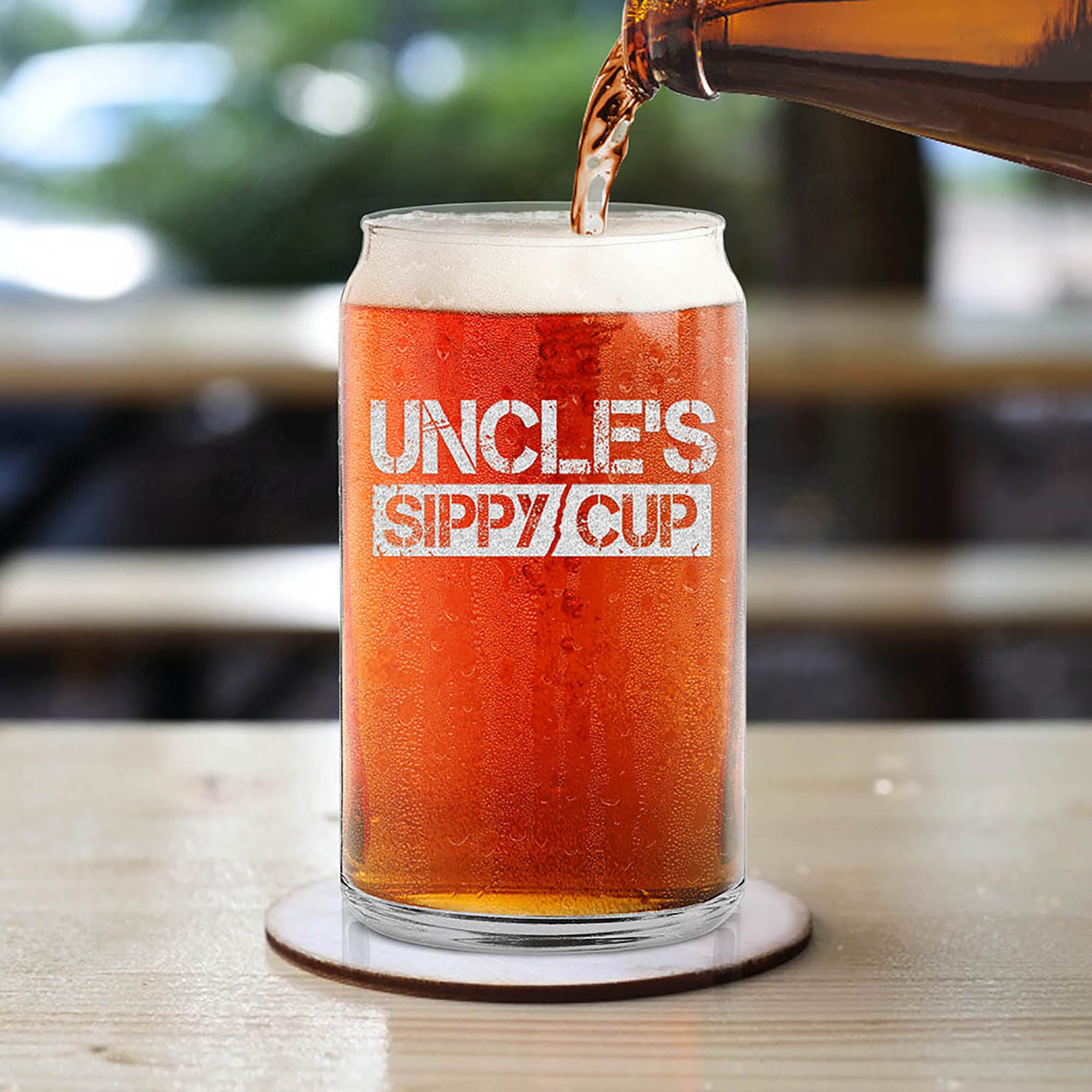 Uncle's Sippy Cup Engraved Beer Can Glass Funny New Uncle Gift Promoted To Uncle