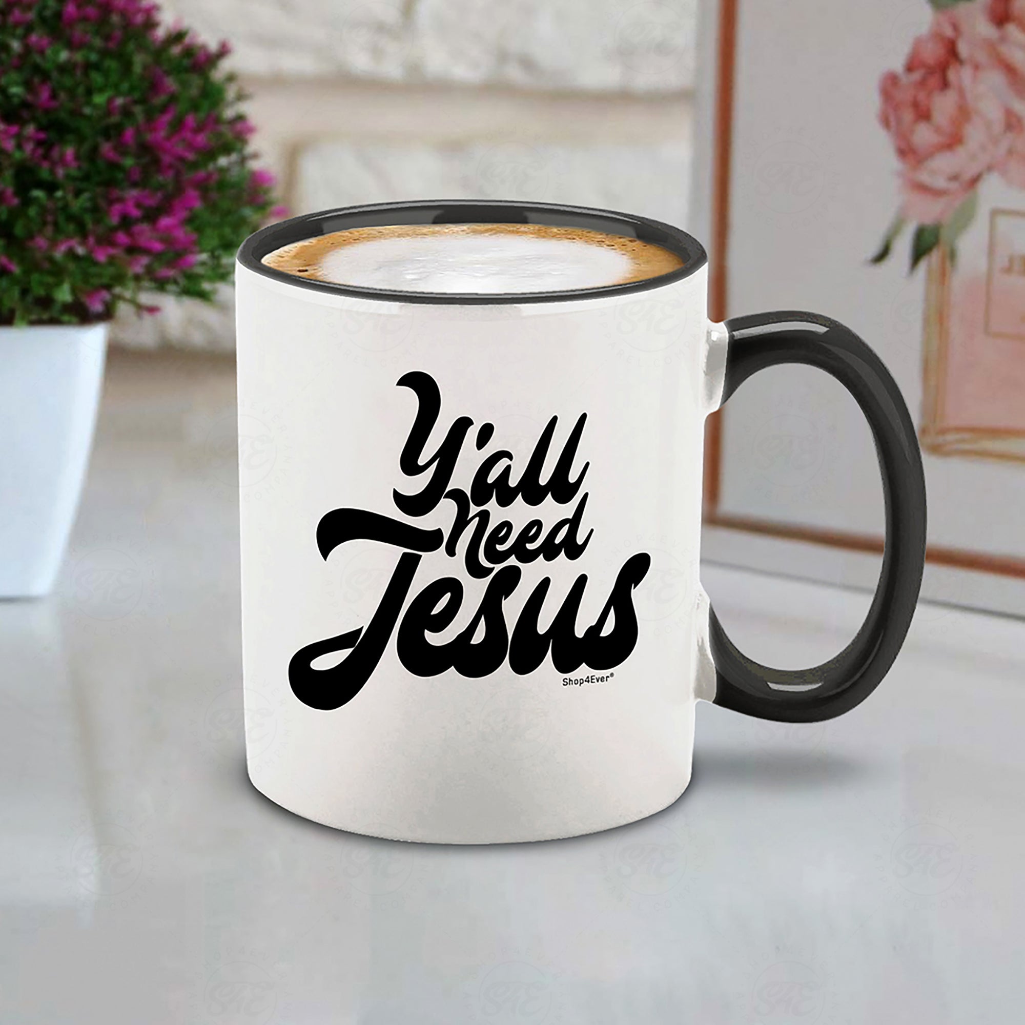 Ya'll Need Jesus Black Handle Ceramic Coffee Mug Tea Cup