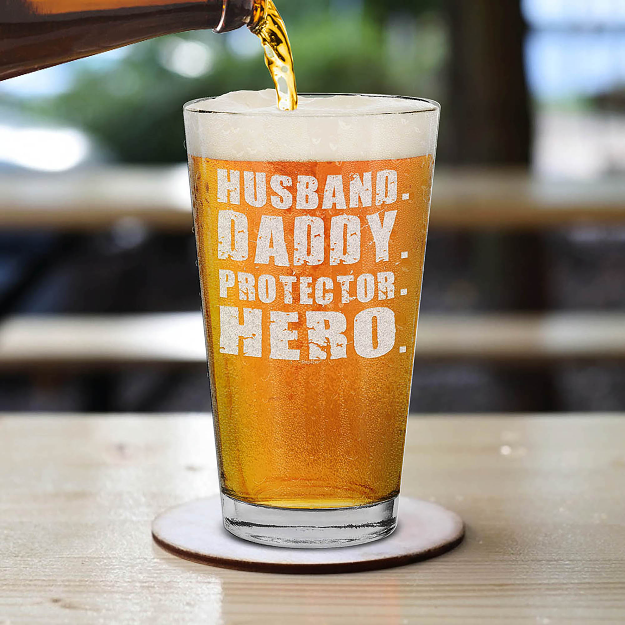 Husband Daddy Protector Hero Engraved Beer Pint Glass Gift for Husband Glass