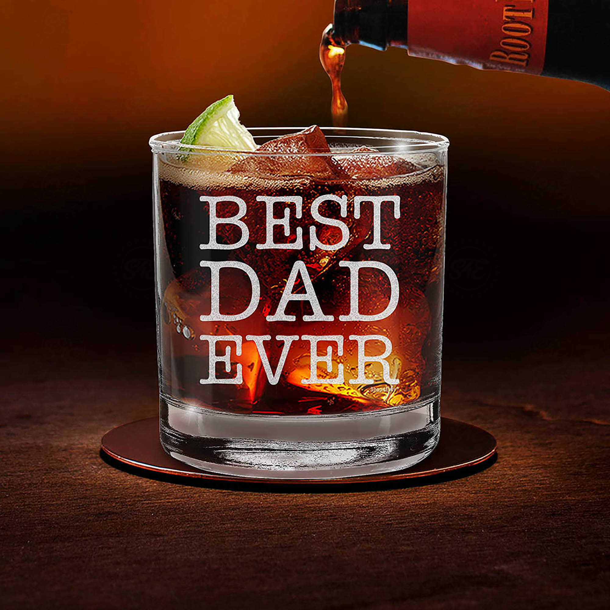 Best Dad Ever Engraved Whiskey Glass Father's Day Gift for Dad