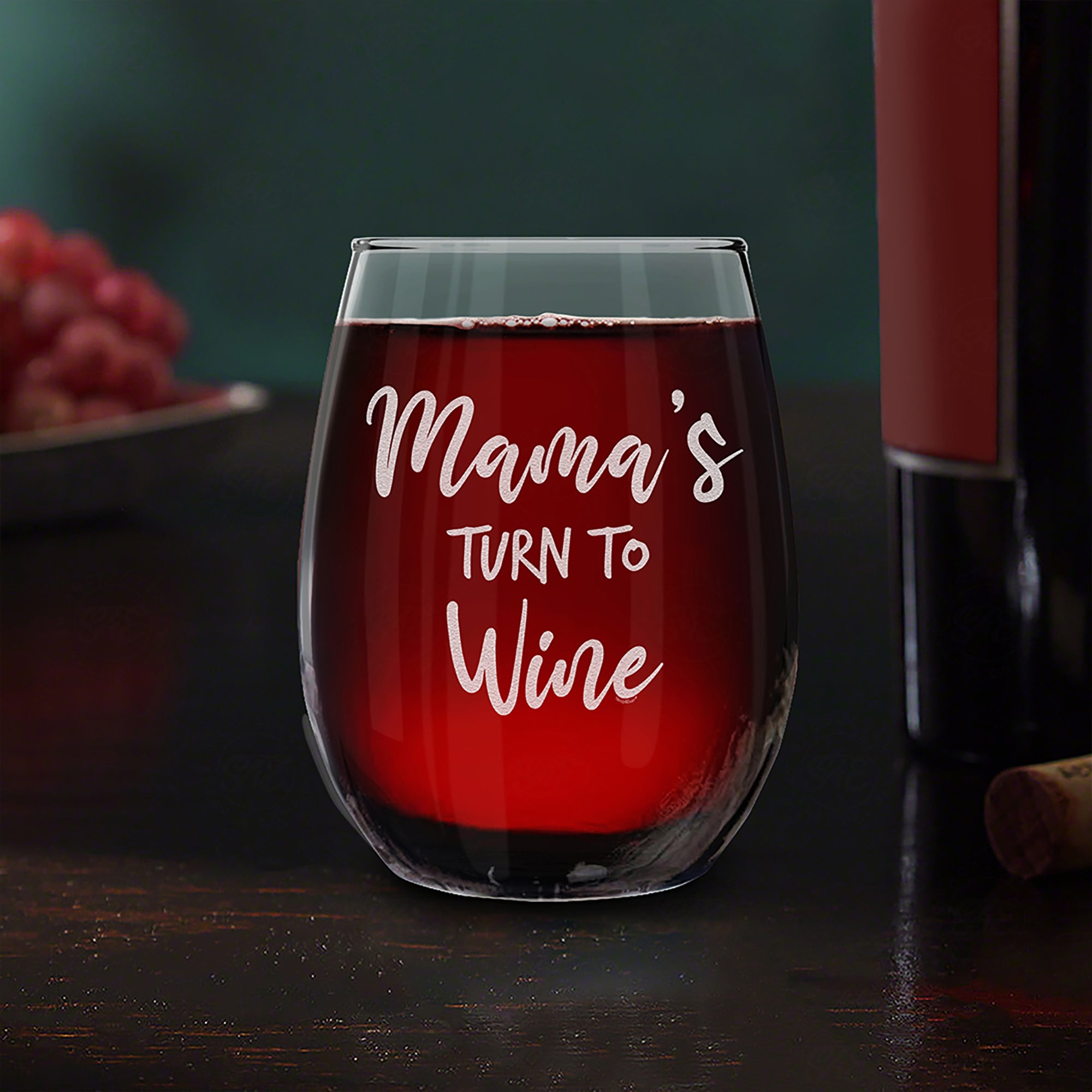 Mama's Turn To Wine Engraved Stemless Wine Glass Funny New Mom Wine Glass