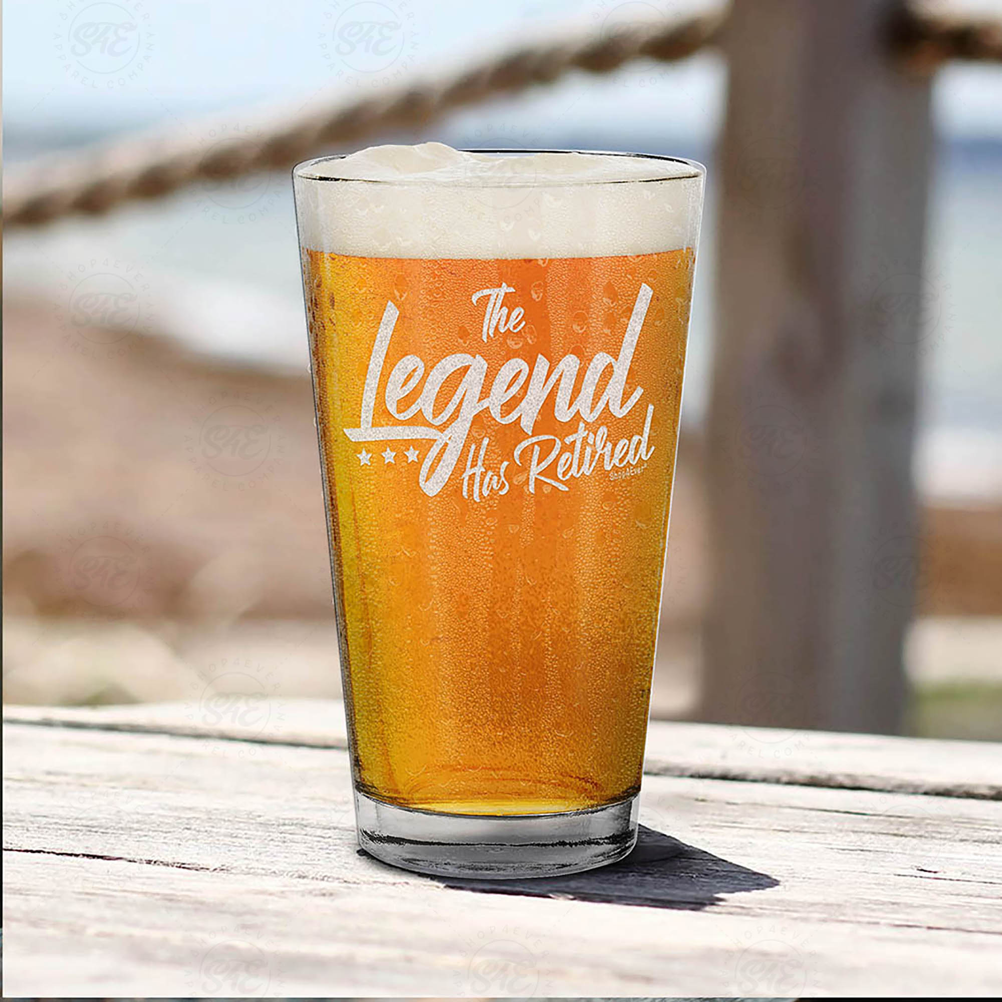 The Legend Has Retired Laser Engraved Beer Pint Glass Retirement Gift for Men Dad Grandpa Uncle Coworker