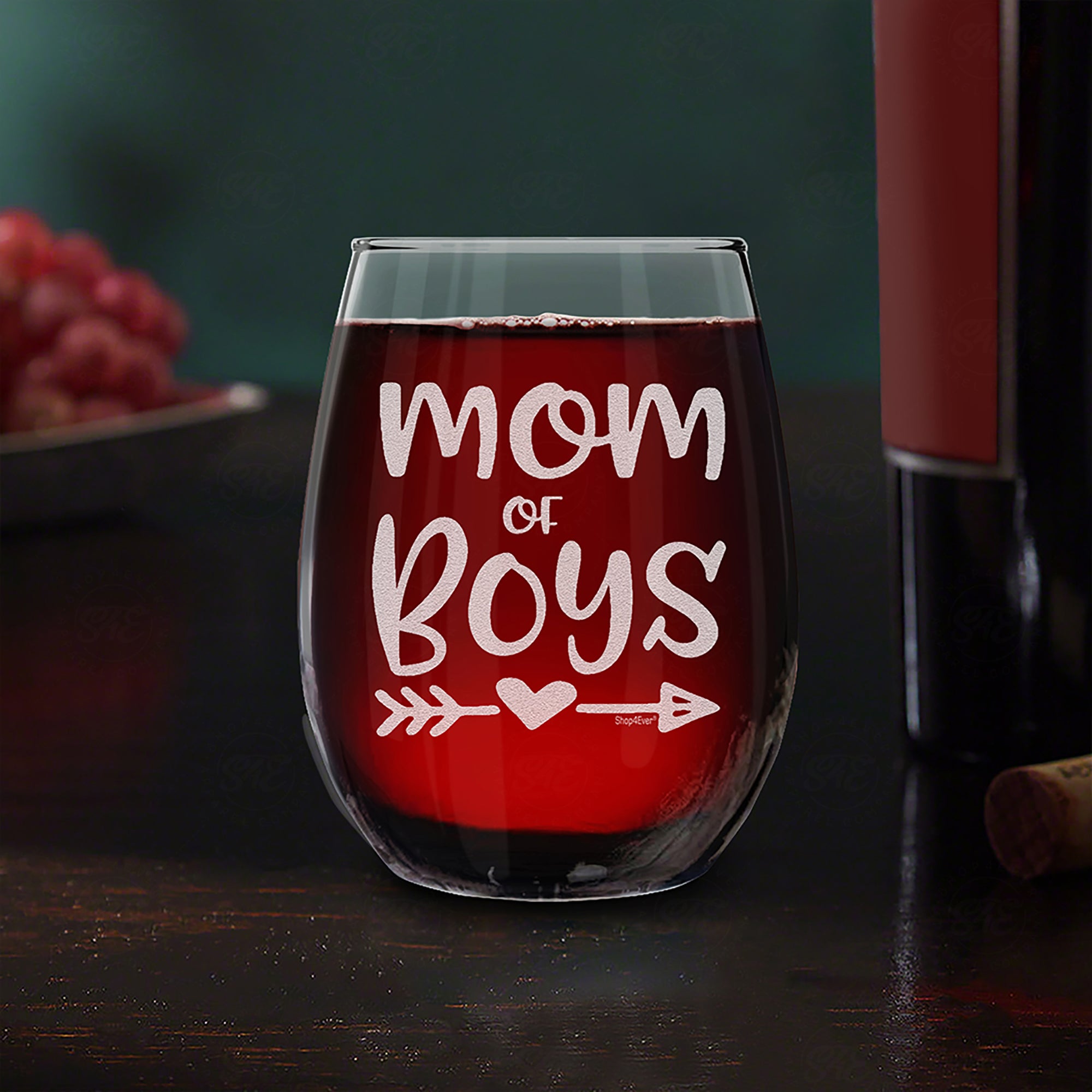 Mom Of Boys Laser Engraved Stemless Wine Glass Boy Mom Glass