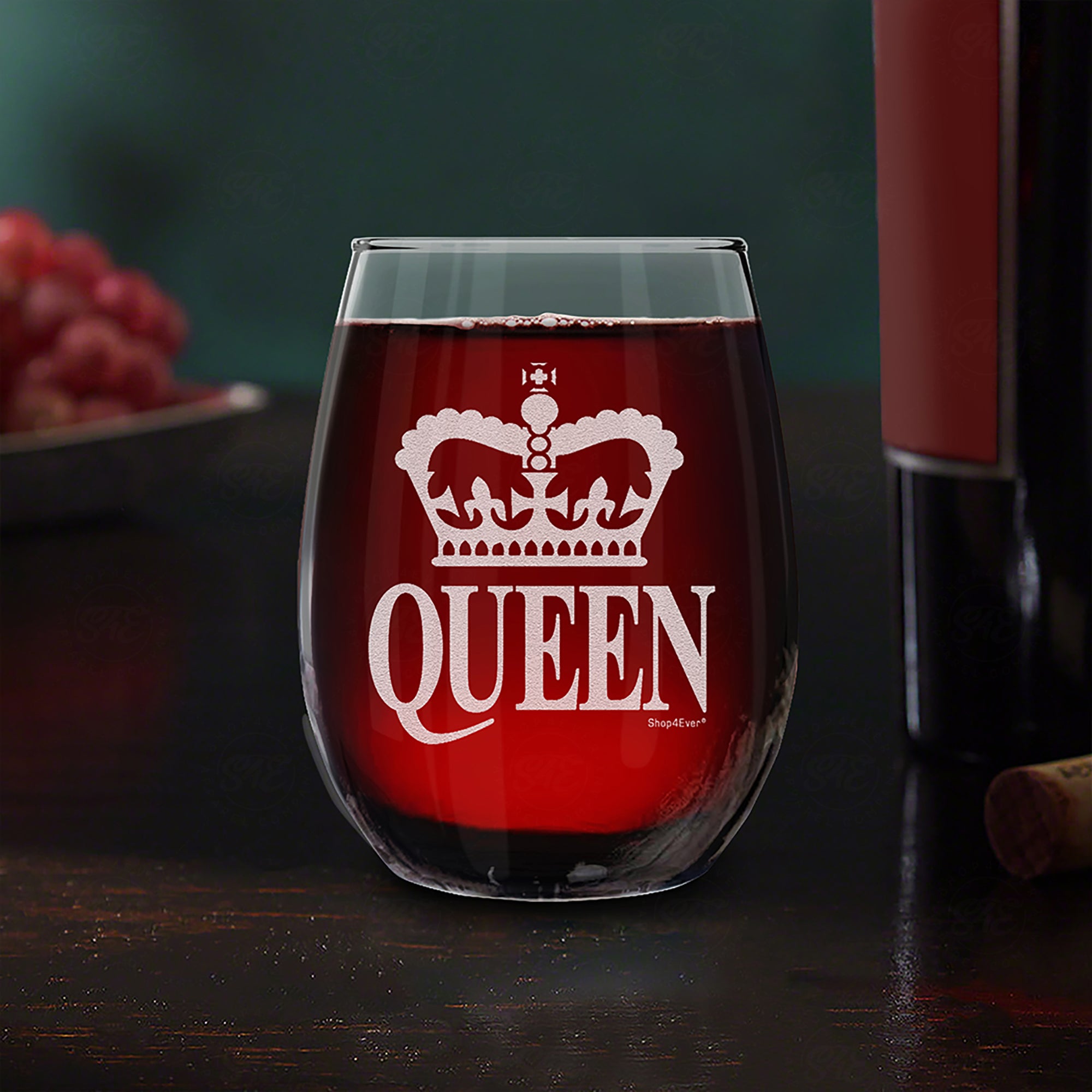 Crown Queen Laser Engraved Stemless Wine Glass