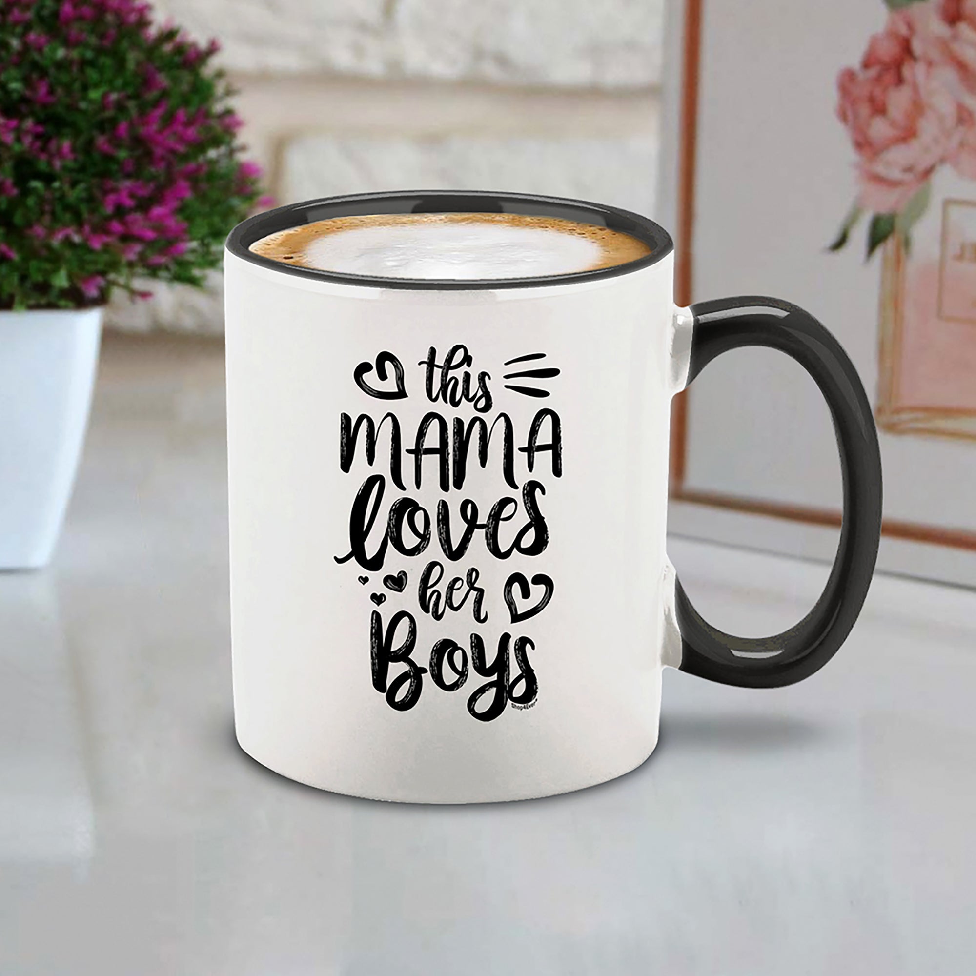 This Mama Loves Her Boys Black Handle Ceramic Coffee Mug