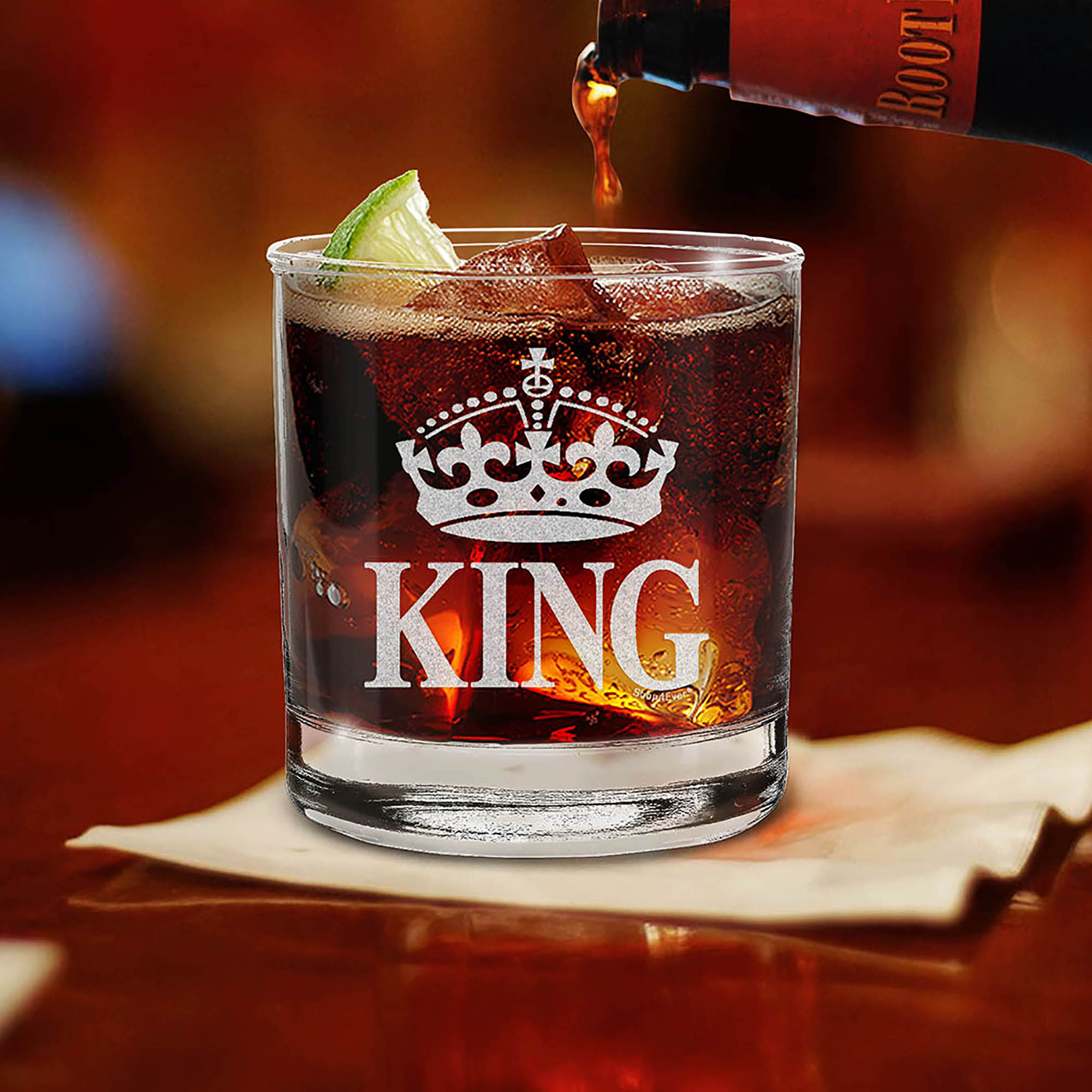 Crown King Engraved Whiskey Glass For Husband Boyfriend Dad