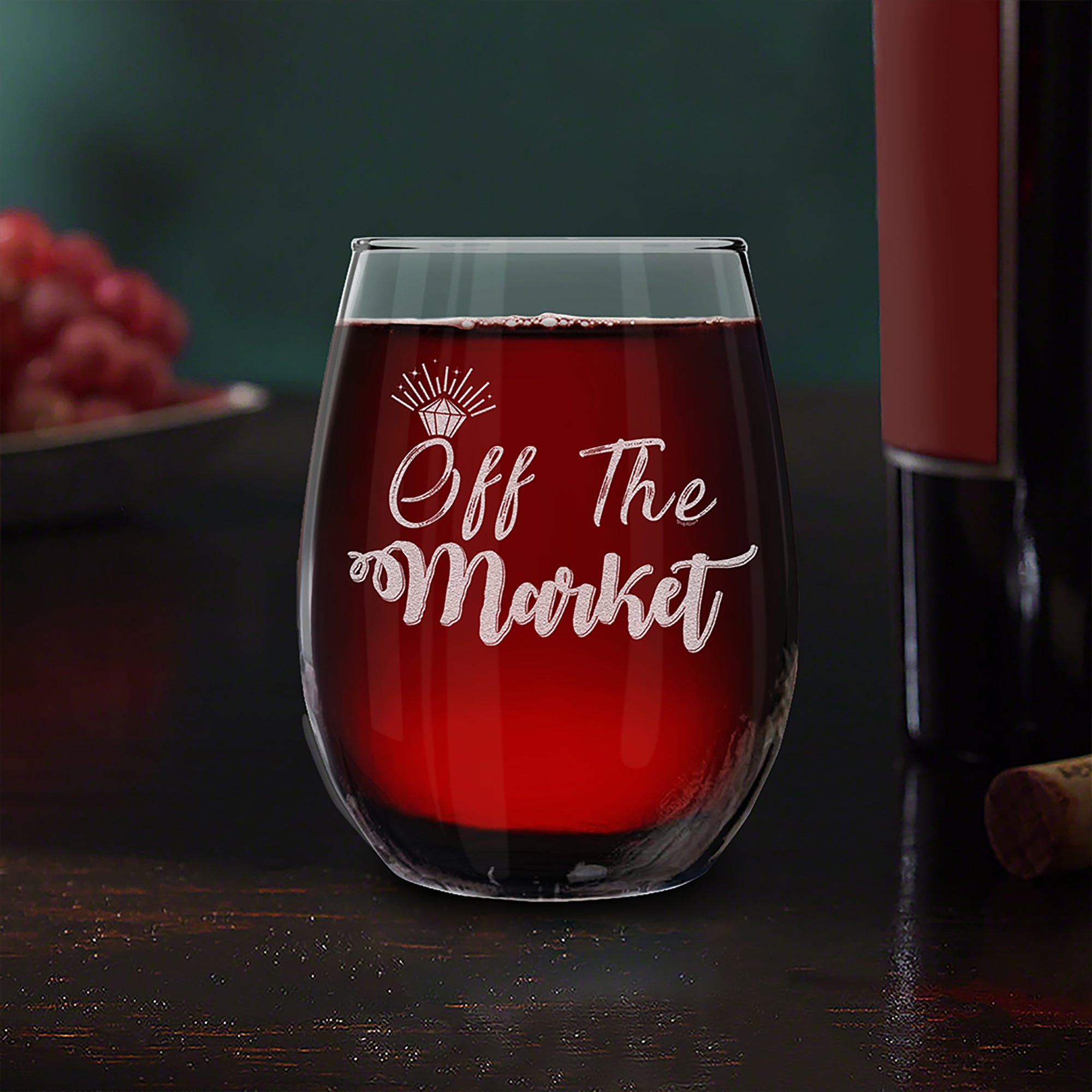 Just Engaged Off The Market Engraved Stemless Wine Glass Newly Engaged Engagement Gift