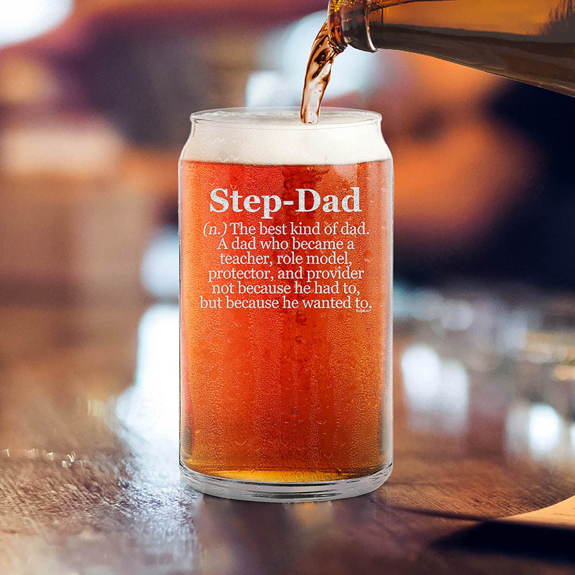 Step-Dad Definition Engraved Beer Can Glass Father's Day Gift for Stepdad Bonus Dad