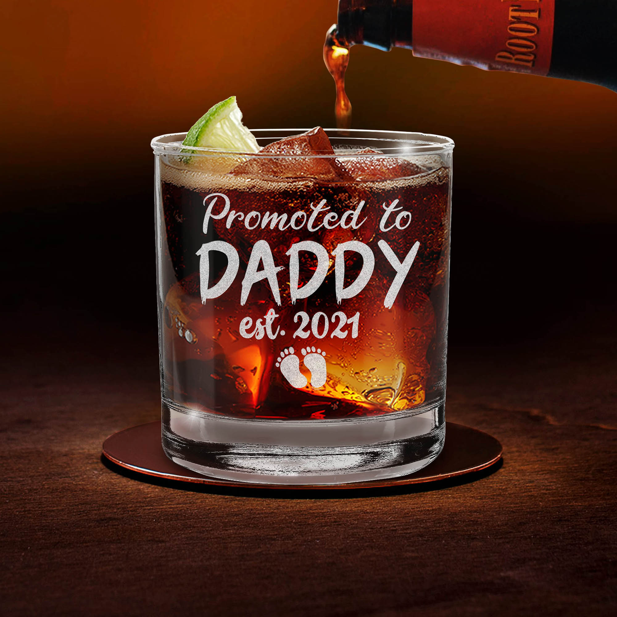 Promoted To Daddy Est 2021 Engraved Whiskey Glass