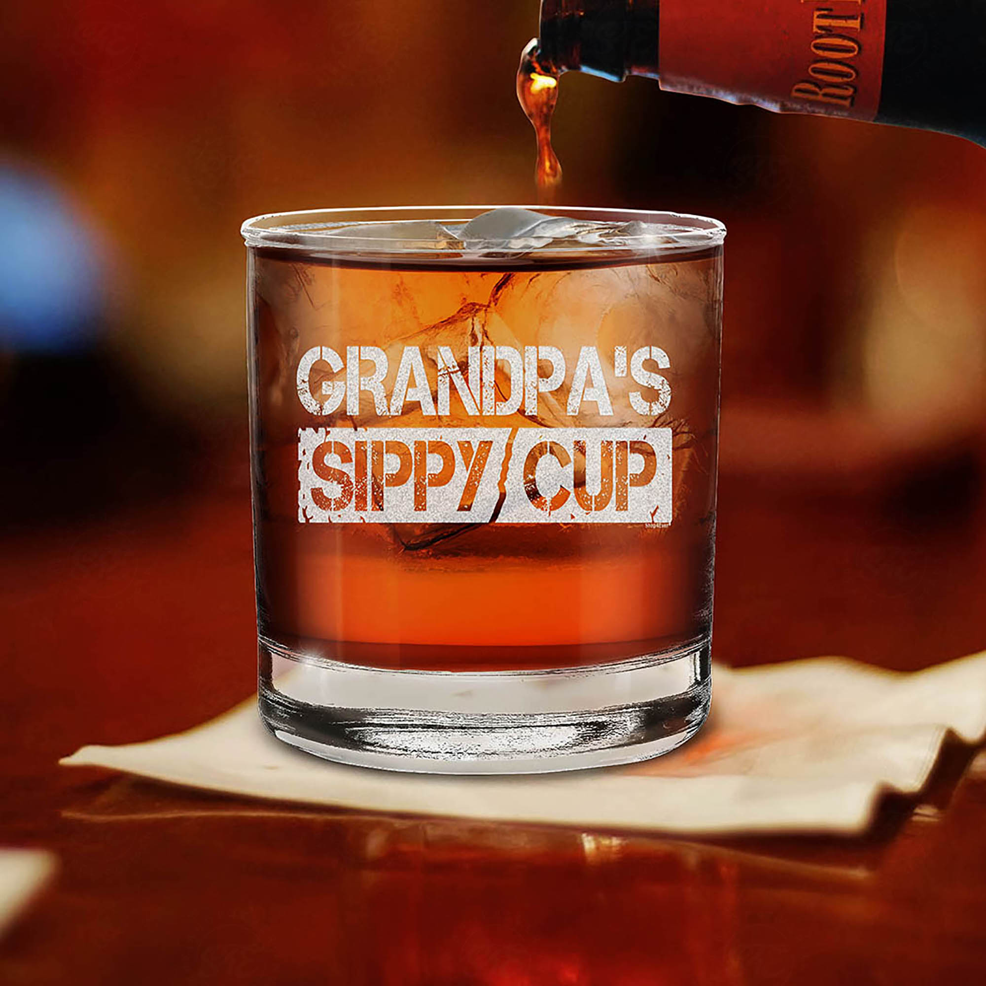 Grandpa's Sippy Cup Engraved Whiskey Glass Promoted To Grandpa New Grandpa