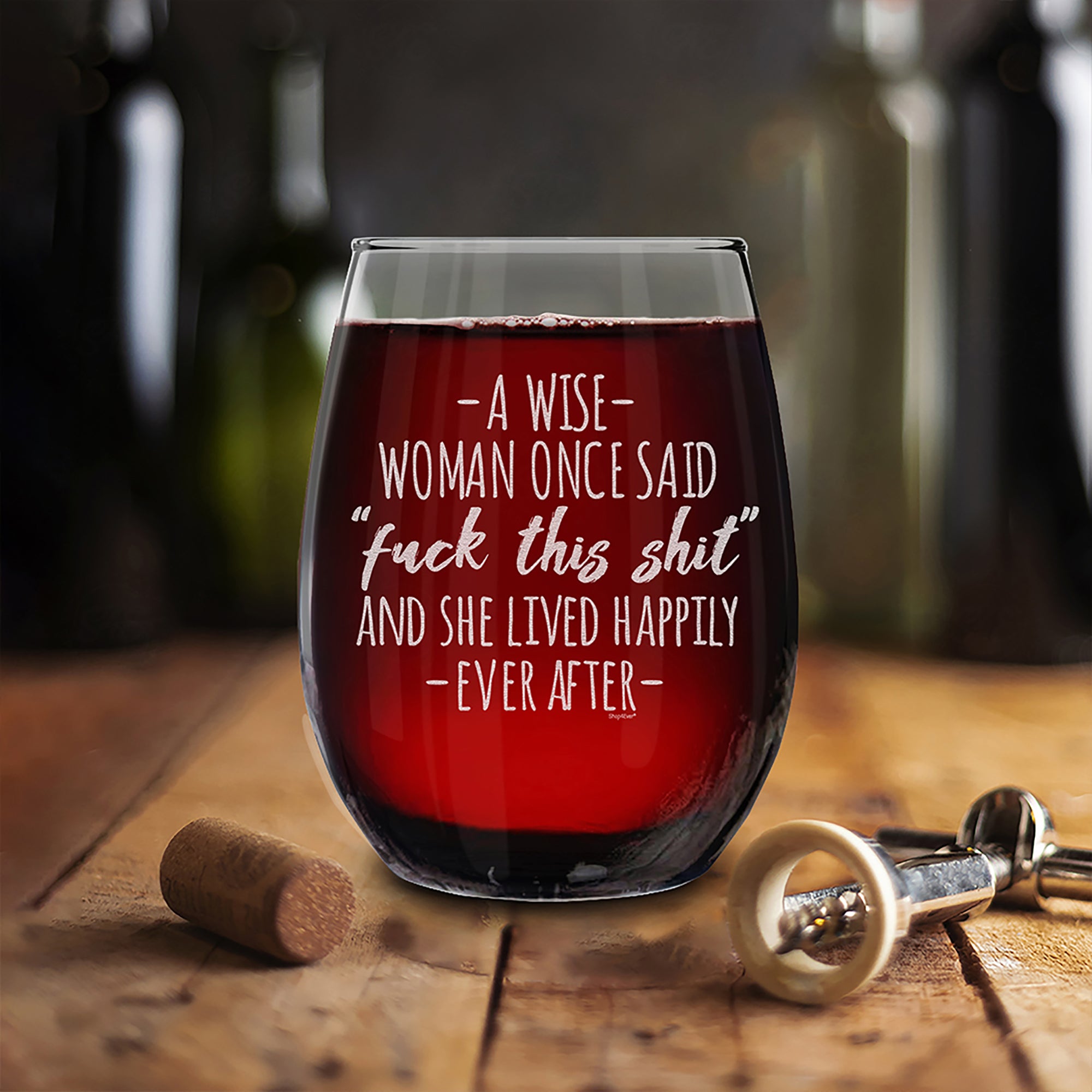 A Wise Woman Once Said And She Lived Happily Ever After Engraved Stemless Wine Glass Funny Divorce Retirement Feminist Gift