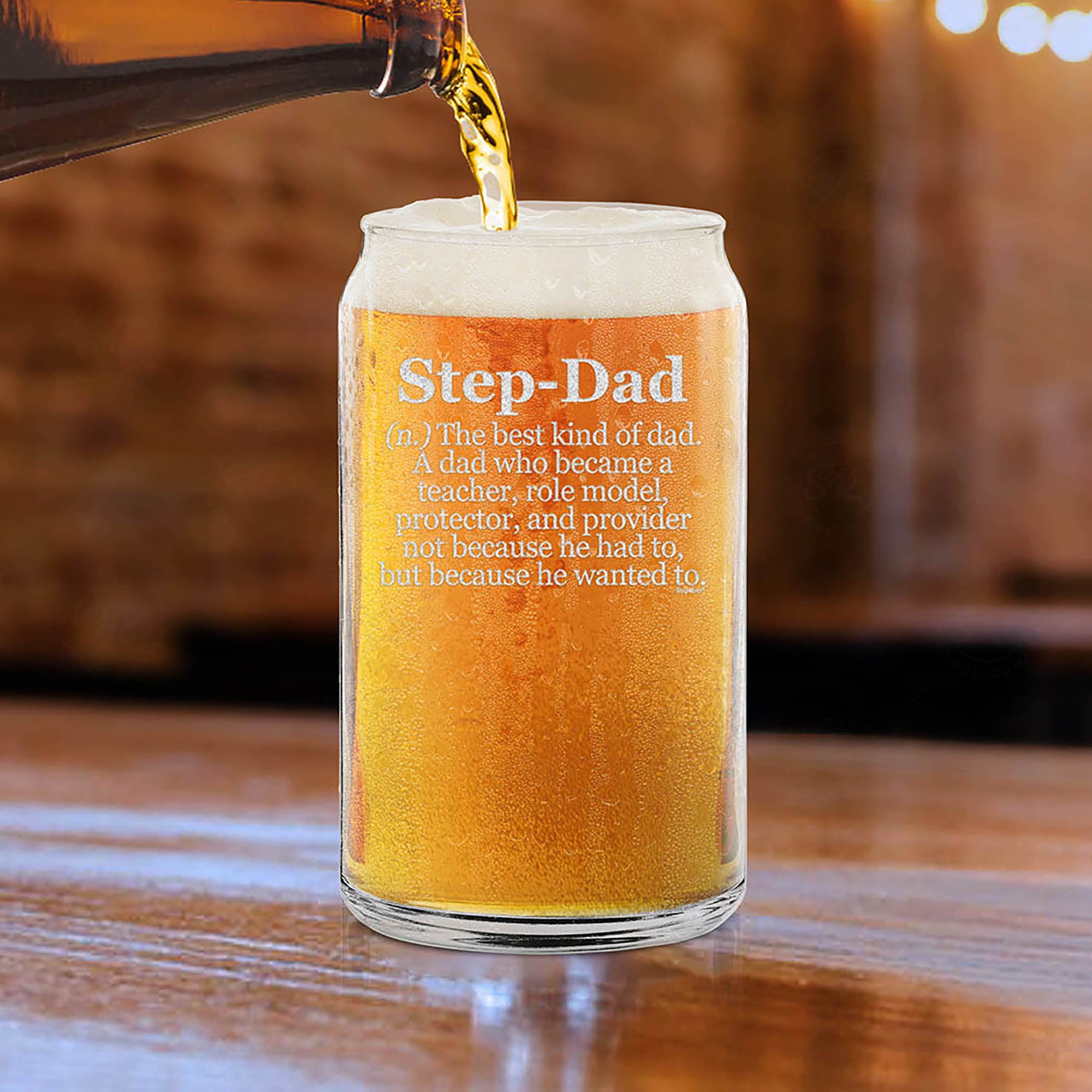 Step-Dad Definition Engraved Beer Can Glass Father's Day Gift for Stepdad Bonus Dad