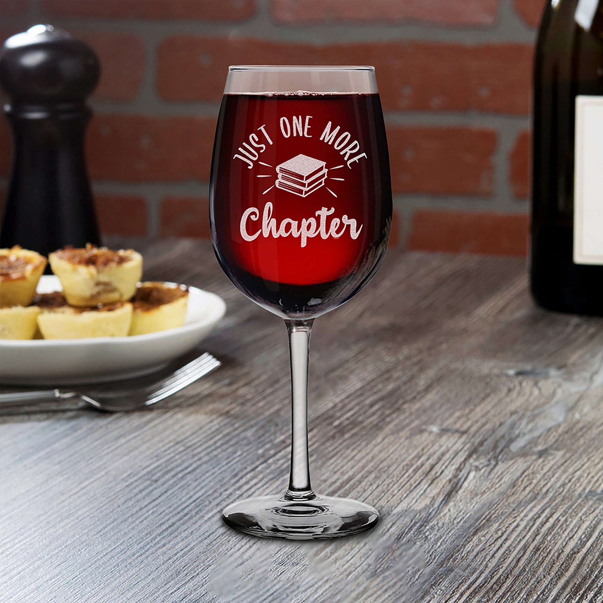 Funny Reading Wine Glass Just One More Chapter Engraved Stemmed Wine Glass Gift for Book Worm Reader Teacher Librarian (16 oz.)