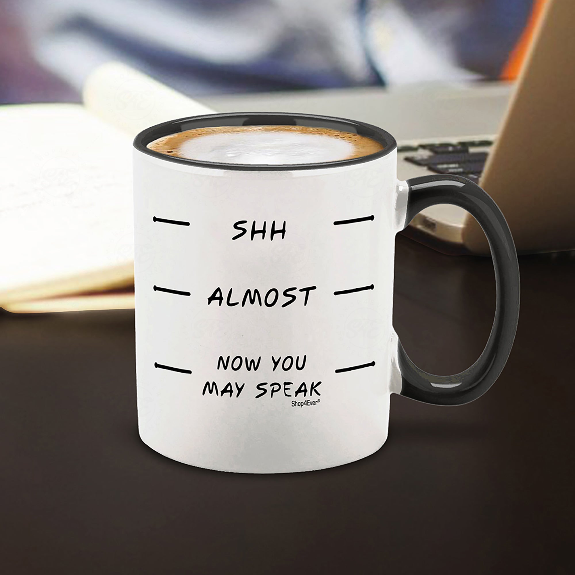 Shh Almost Now You May Speak Black Handle Ceramic Coffee Mug Tea Cup