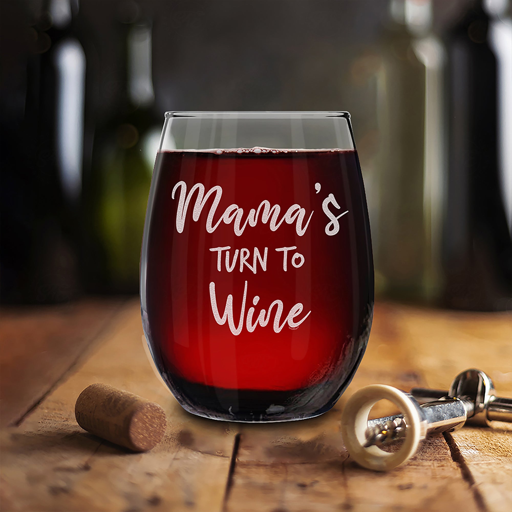 Mama's Turn To Wine Engraved Stemless Wine Glass Funny New Mom Wine Glass