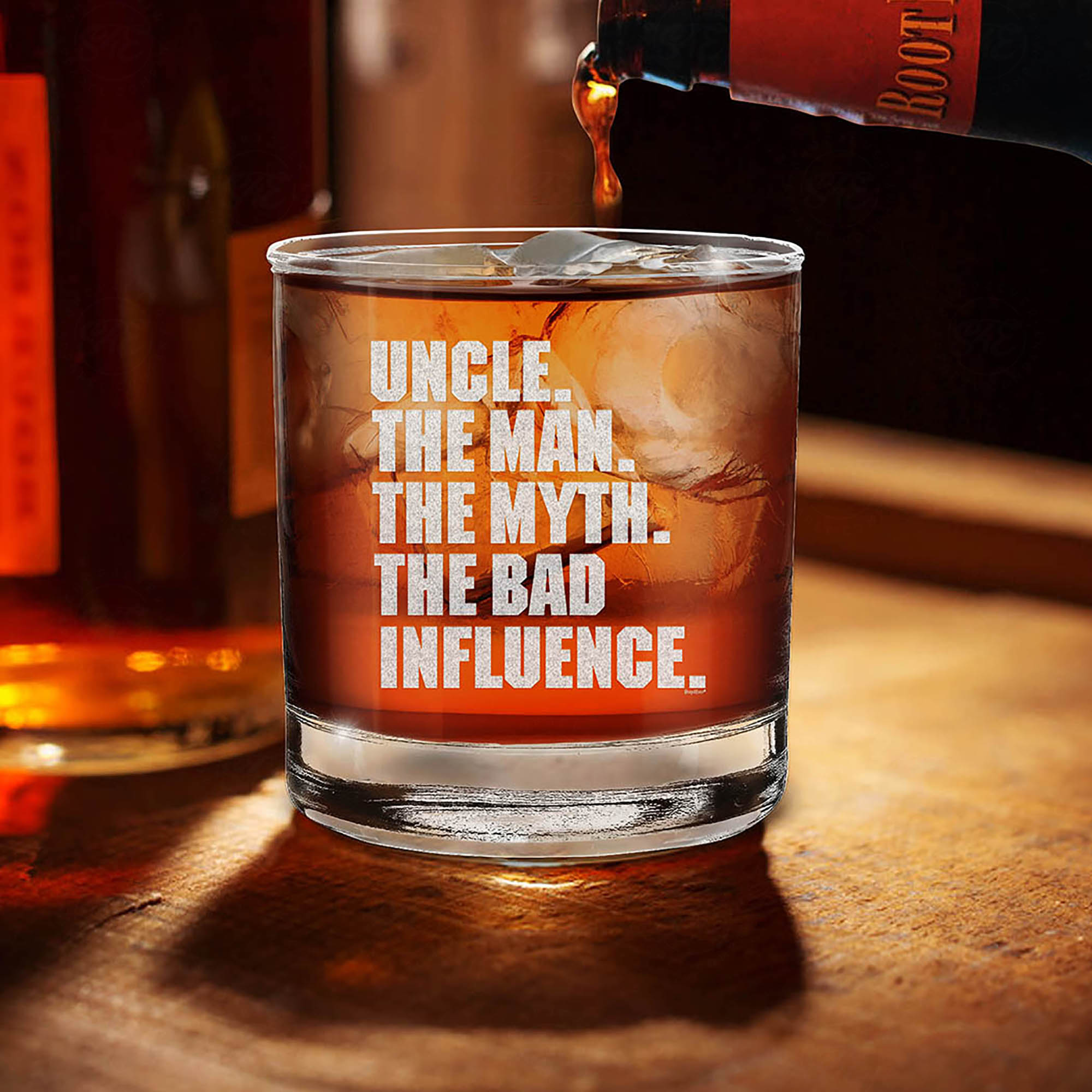 Uncle. The Man. The Myth. The Bad Influence. Engraved Whiskey Glass Uncle Birthday Gift