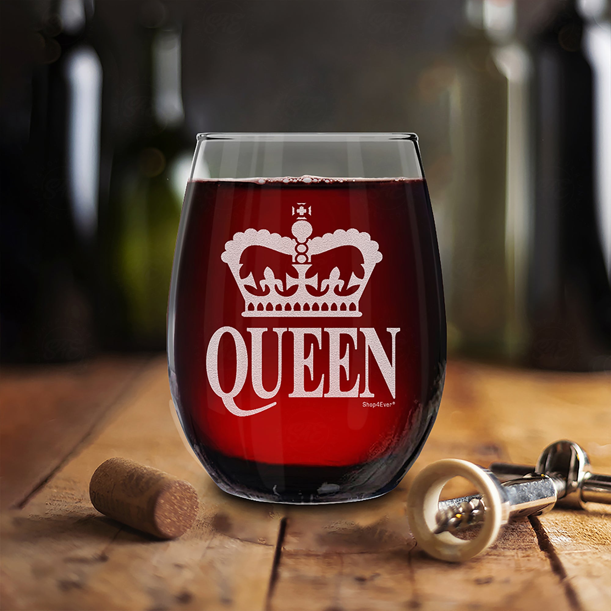 Crown Queen Laser Engraved Stemless Wine Glass