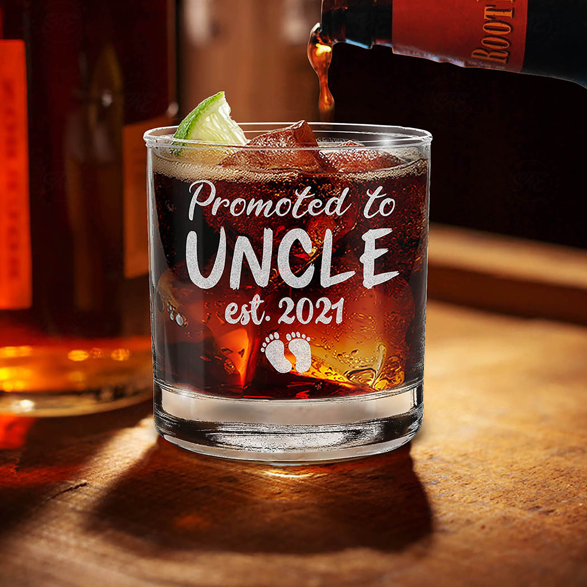 Promoted To Uncle Est 2021 Engraved Whiskey Glass