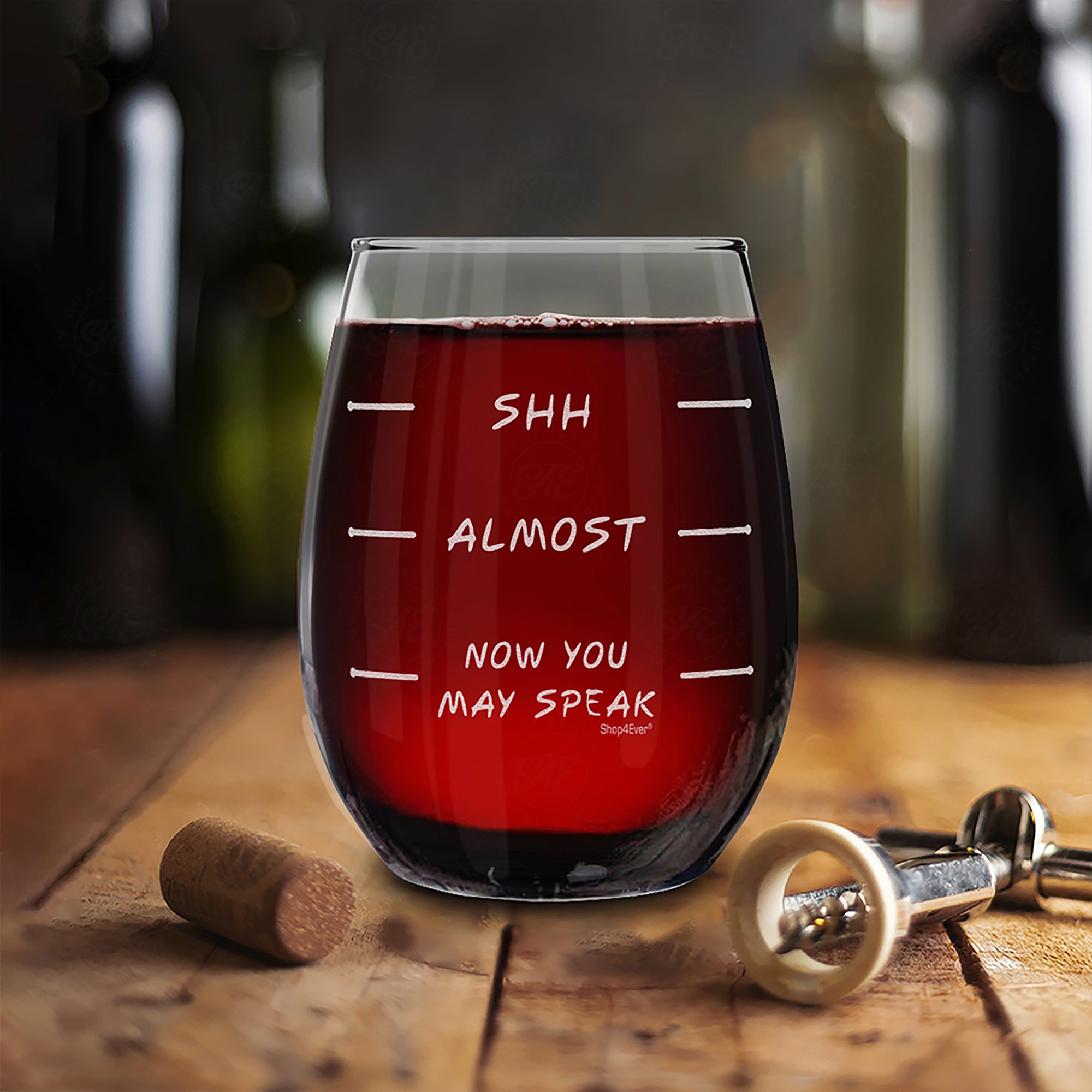 Shh - Almost - Now You May Speak Laser Engraved Stemless Wine Glass Funny Drinking Wine Glass for Mom Sister Bestfriend Coworker