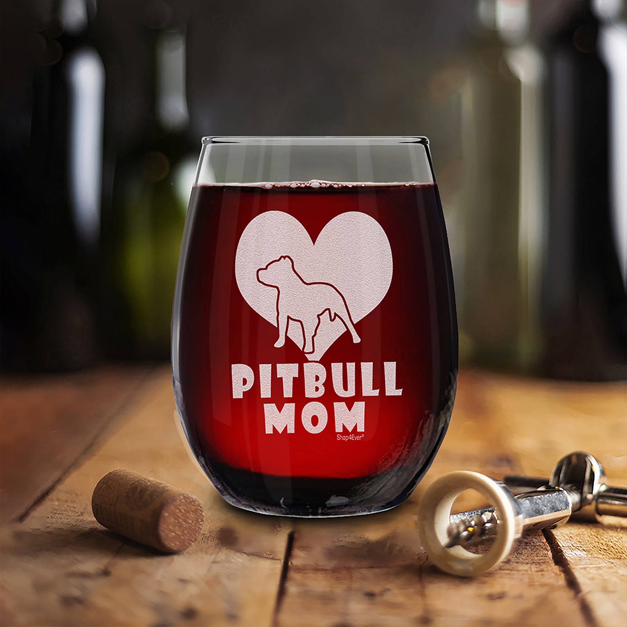 Pitbull Mom Laser Engraved Stemless Wine Glass Pitbull Mama Pittie Dog Mom Glass