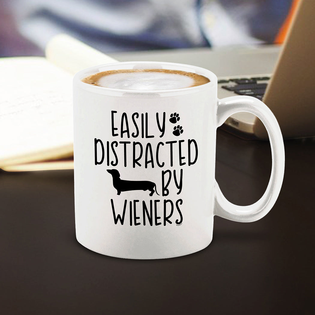 Easily Distracted By Ceramic Coffee Mug Funny Dachshund Weiner Dog Mom Gift