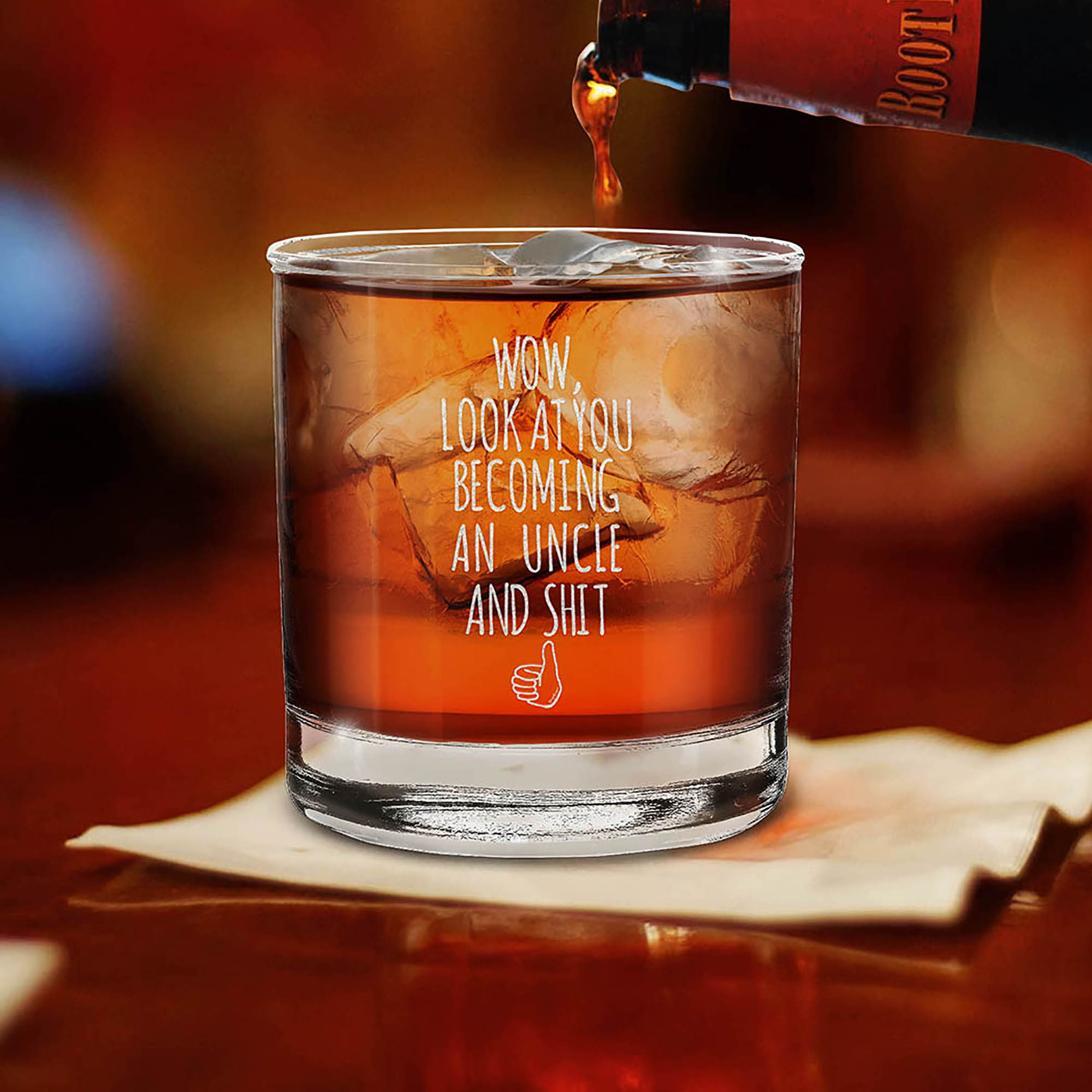 Wow, Look At You Becoming An Uncle Engraved Whiskey Glass Funny Promoted to Uncle Gift (Uncle)