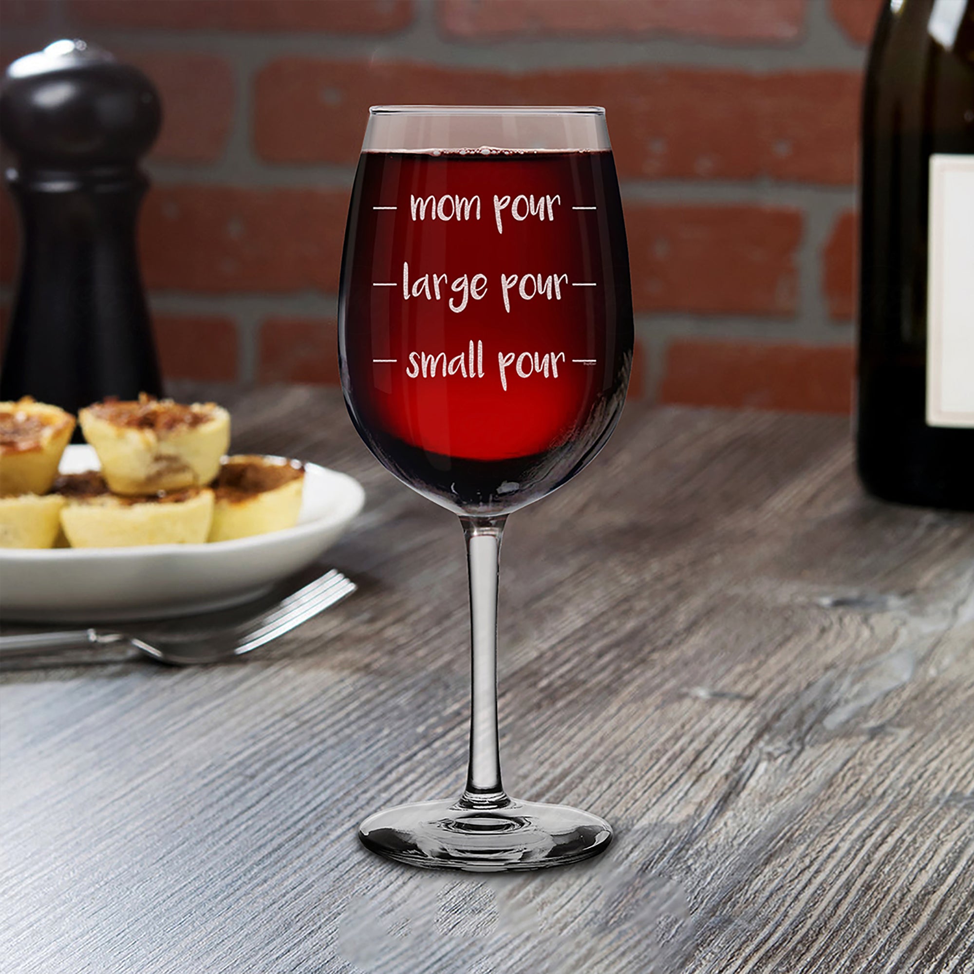 Mom Pour Large Pour Small Pour Engraved Stemmed Wine Glass Funny New Mom Gift (16 oz.)