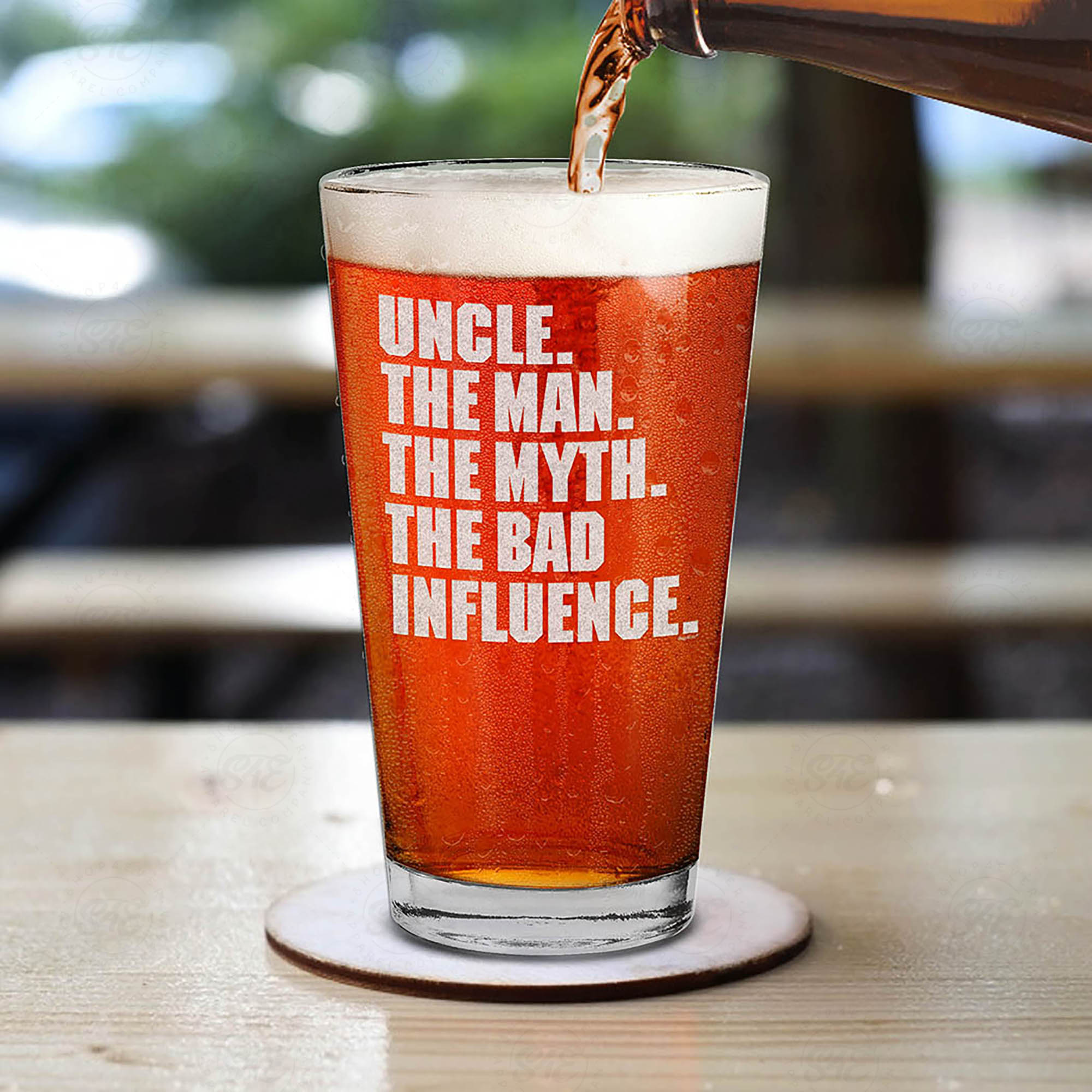 Uncle. The Man. The Myth. The Bad Influence. Engraved Beer Pint Glass Uncle To Be Gift