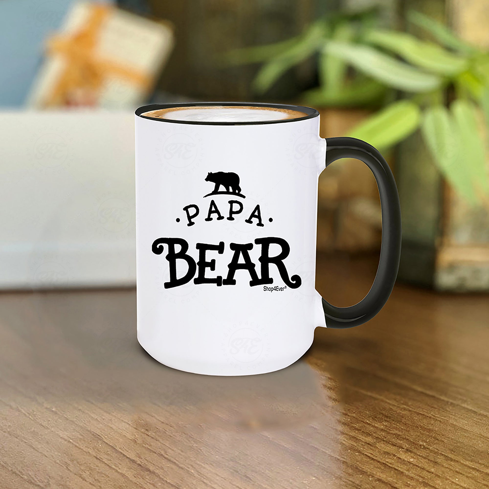 Papa Bear Ceramic Coffee Mug Black Handle Tea Cup 15 oz (Blk Handle)