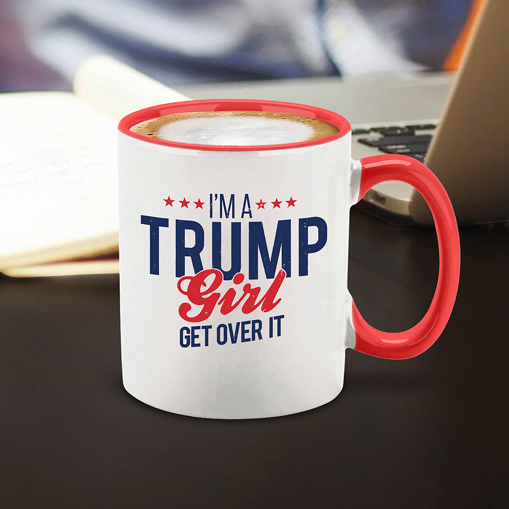 I'm A Trump Girl Get Over It Stars Red Handle Ceramic Coffee Mug Tea Cup Donald Trump Mug