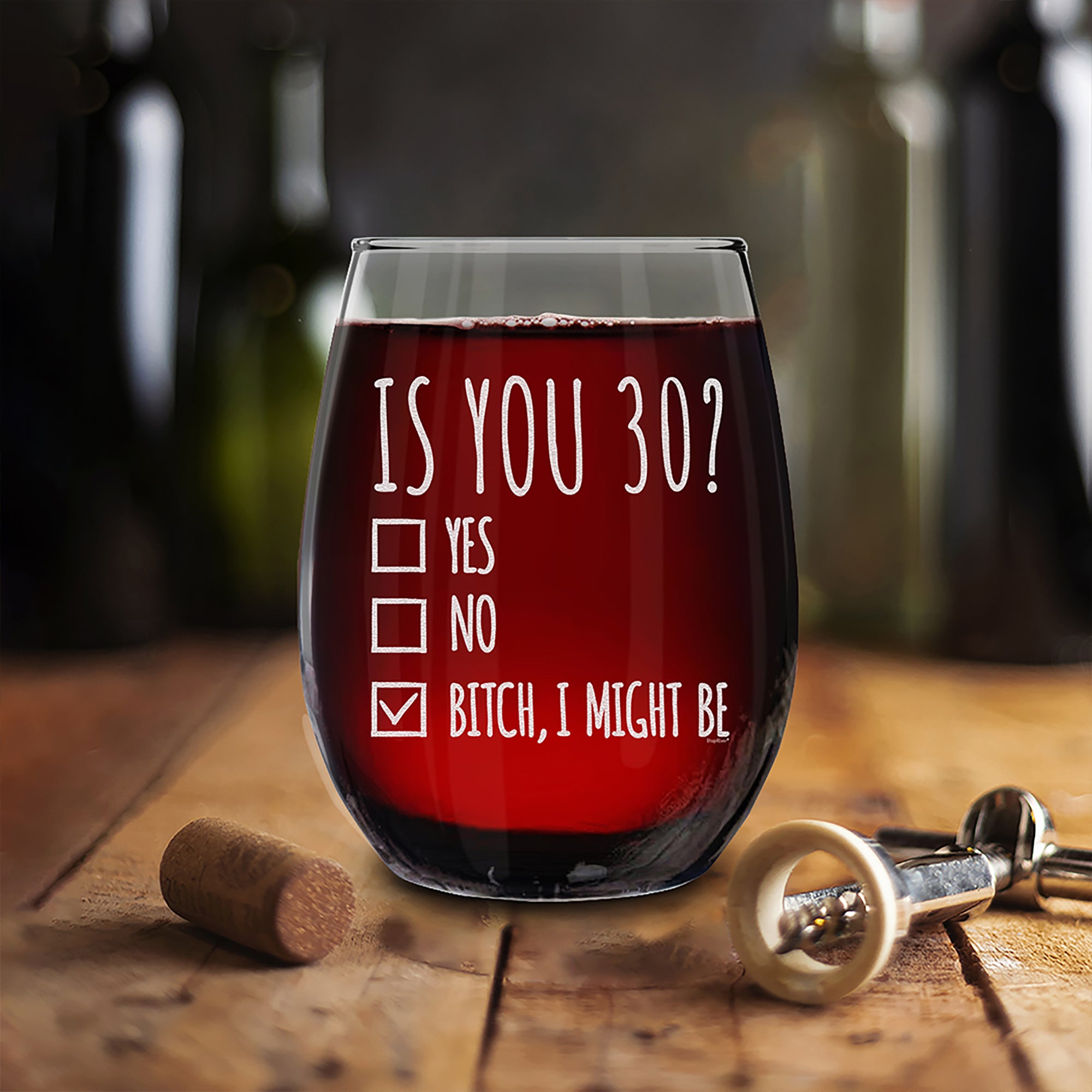 30th Birthday Wine Glass Gift for Women Is You 30? Yes No Engraved Stemless Wine Glass